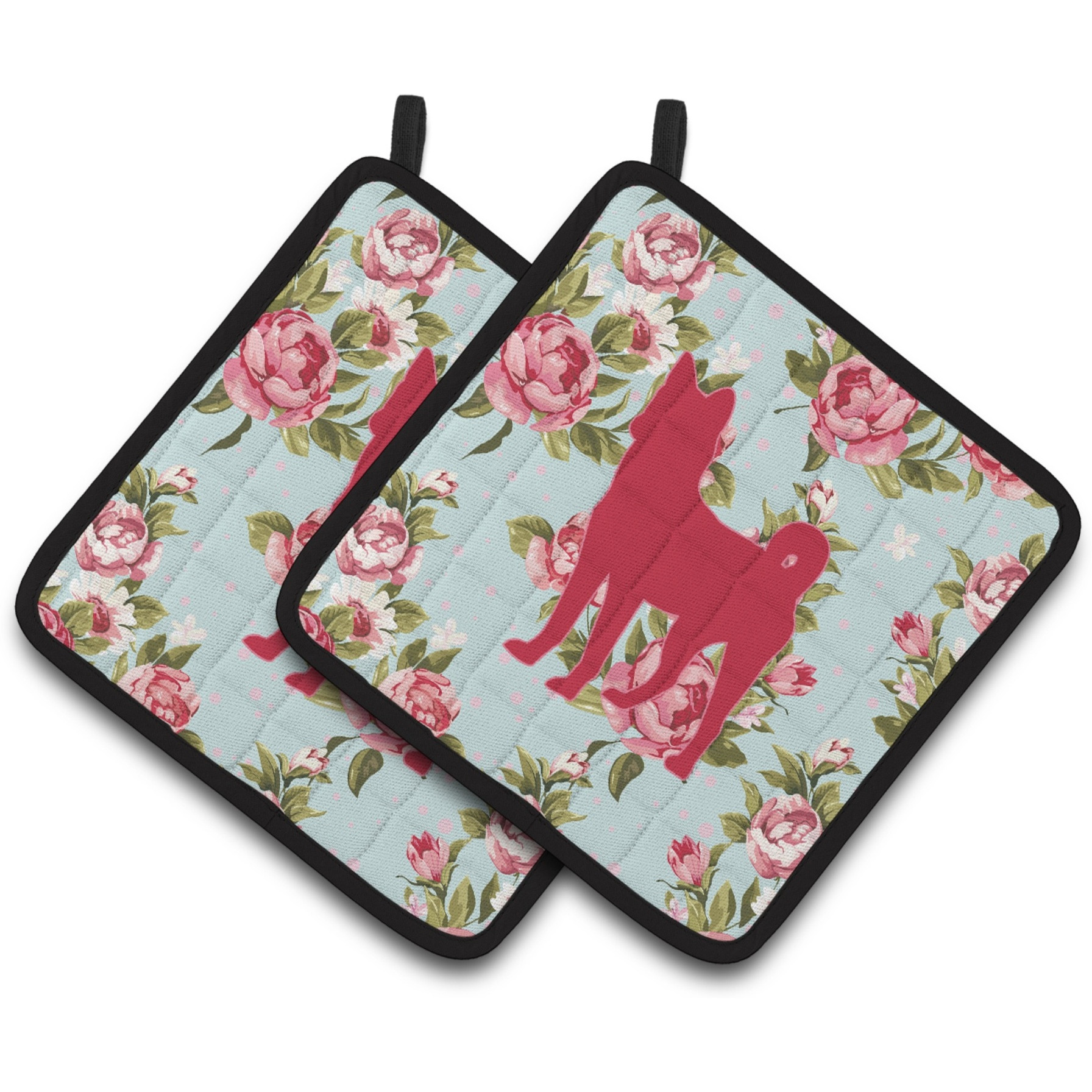 &quotCaroline's Treasures Basenji Shabby Chic Blue Roses Pair of Pot Holders BB1110-RS-BU-PTHD, 7.5HX7.5W, Multicolor"