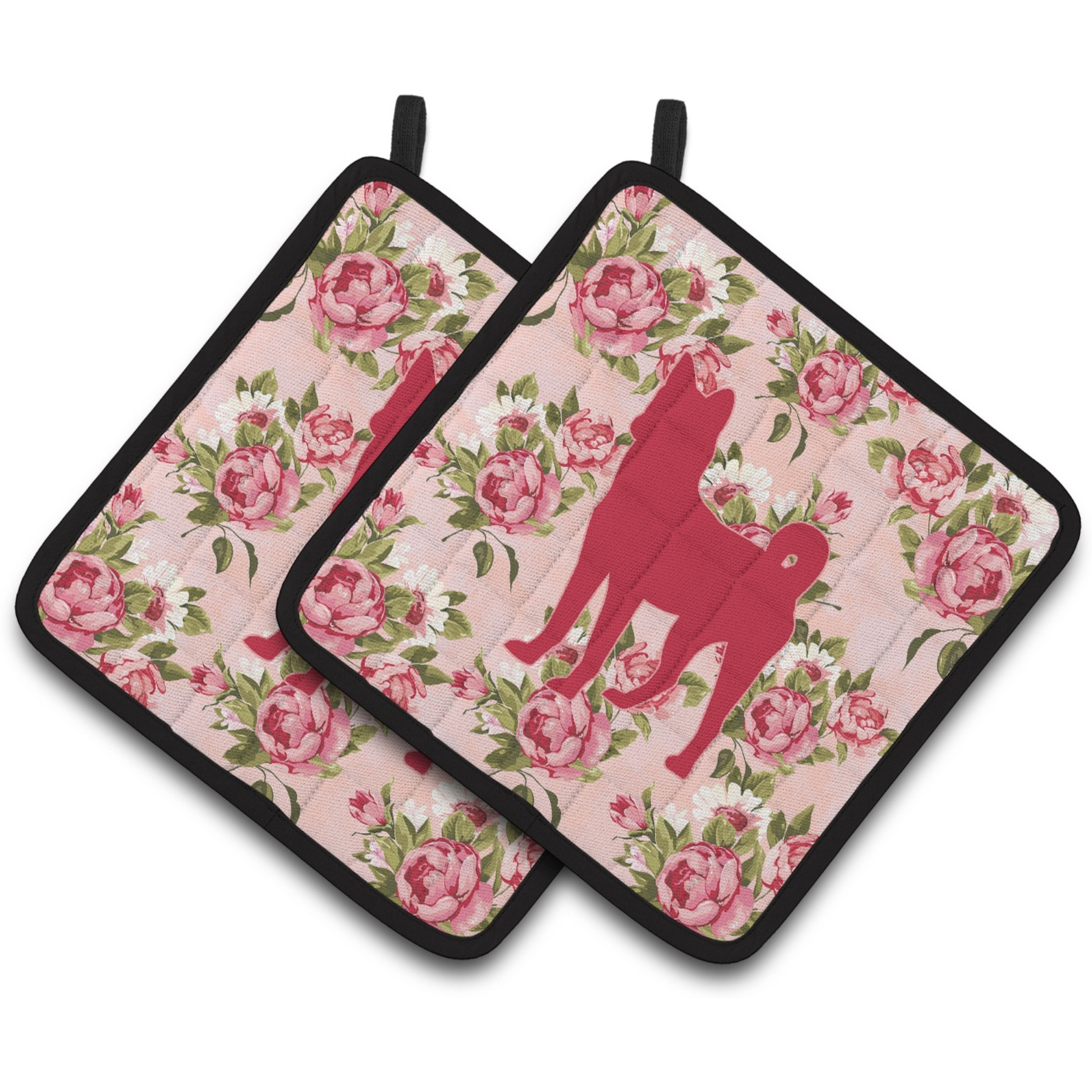 &quotCaroline's Treasures Basenji Shabby Chic Pink Roses Pair of Pot Holders BB1110-RS-PK-PTHD, 7.5HX7.5W, Multicolor"
