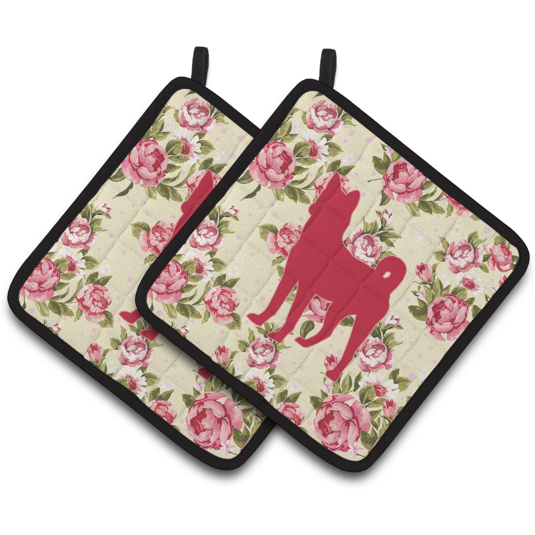 &quotCaroline's Treasures Basenji Shabby Chic Yellow Roses Pair of Pot Holders BB1110-RS-YW-PTHD, 7.5HX7.5W, Multicolor"