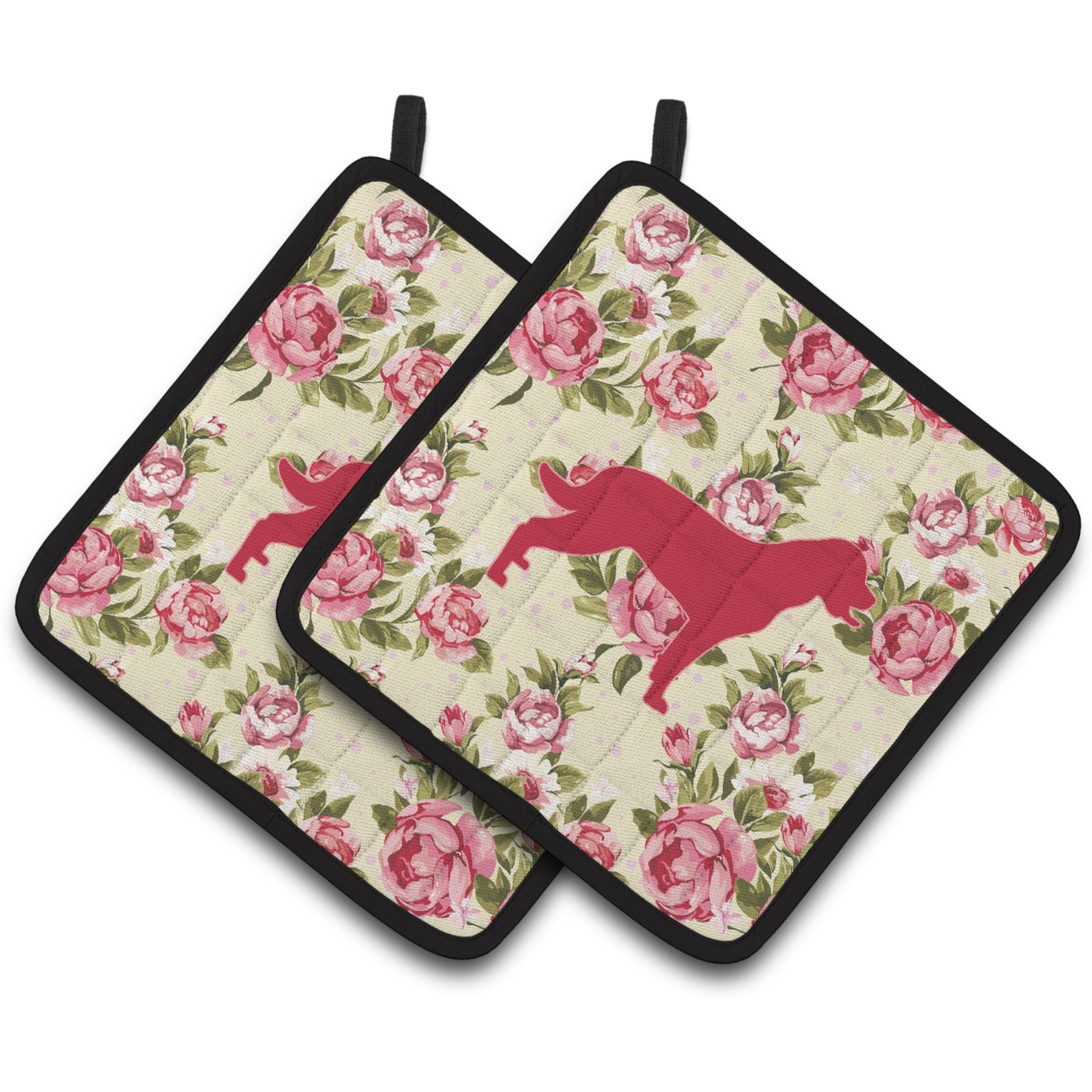&quotCaroline's Treasures Labrador Shabby Chic Yellow Roses Pair of Pot Holders BB1111-RS-YW-PTHD, 7.5HX7.5W, Multicolor"