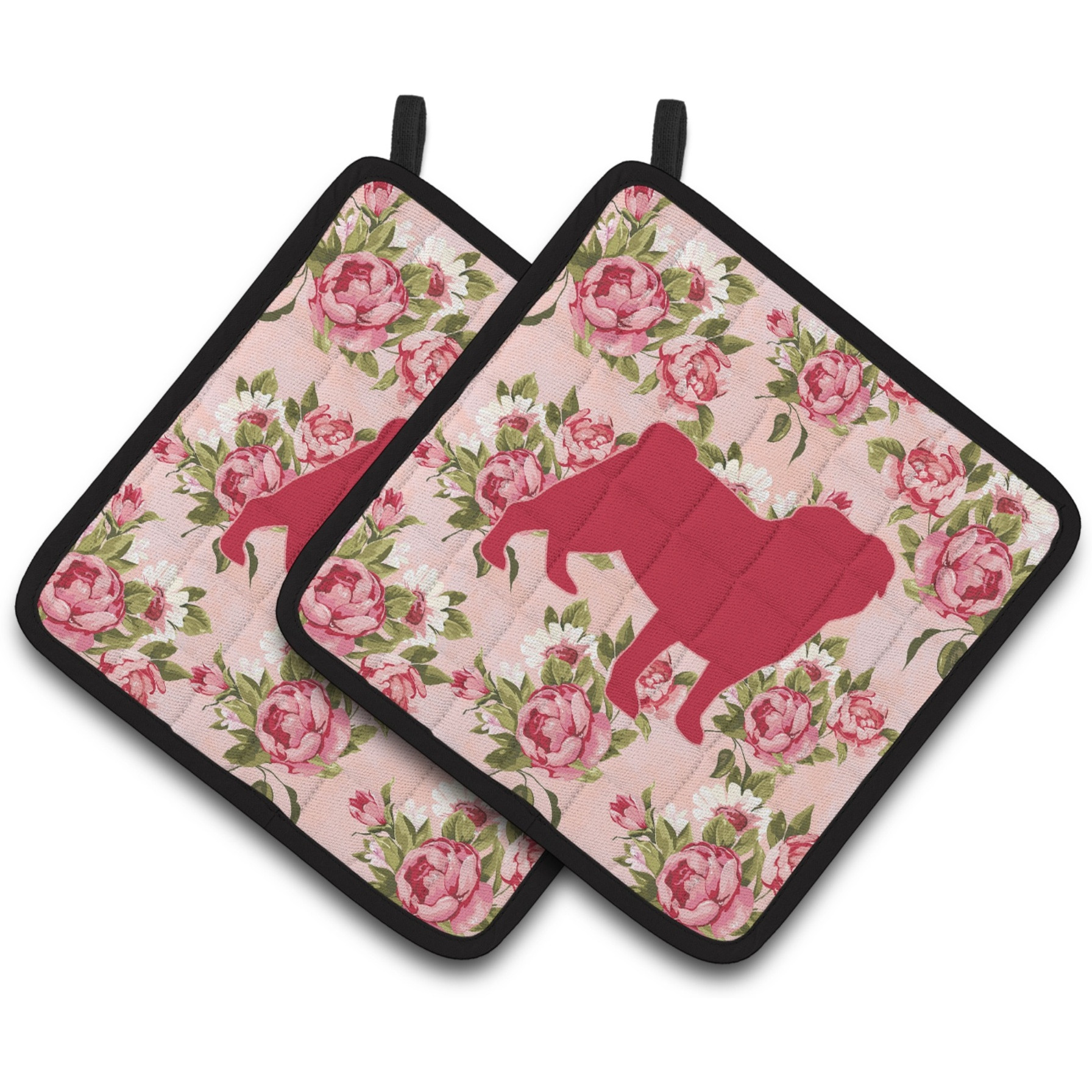 &quotCaroline's Treasures Pug Shabby Chic Pink Roses Pair of Pot Holders BB1112-RS-PK-PTHD, 7.5HX7.5W, Multicolor"