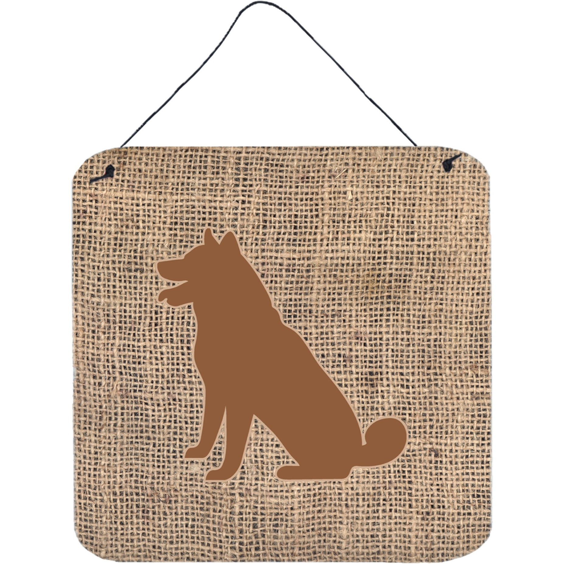 &quotCaroline's Treasures BB1113-BL-BN-DS66 Shiba Inu Burlap and Brown Aluminum Metal Wall or Door Hanging Prints, 6 x 6"", Multicolor"