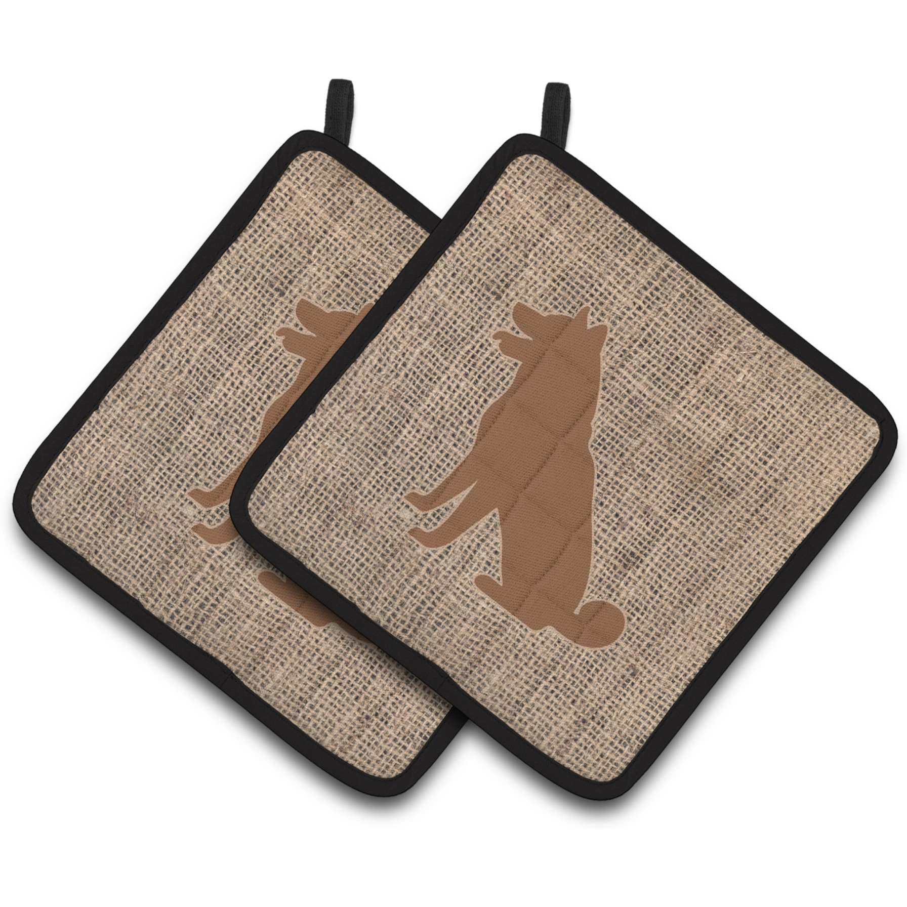 &quotCaroline's Treasures Shiba Inu Faux Burlap & Brown Pair of Pot Holders BB1113-BL-BN-PTHD, 7.5HX7.5W, Multicolor"