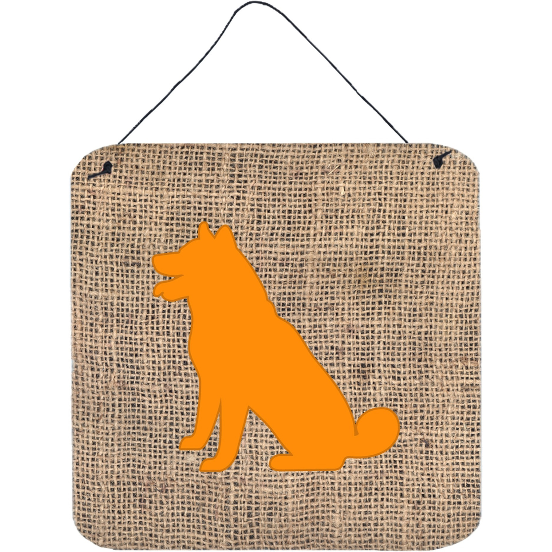 &quotCaroline's Treasures BB1113-BL-OR-DS66 Shiba Inu Burlap and Orange Aluminum Metal Wall or Door Hanging Prints, 6 x 6"", Multicolor"