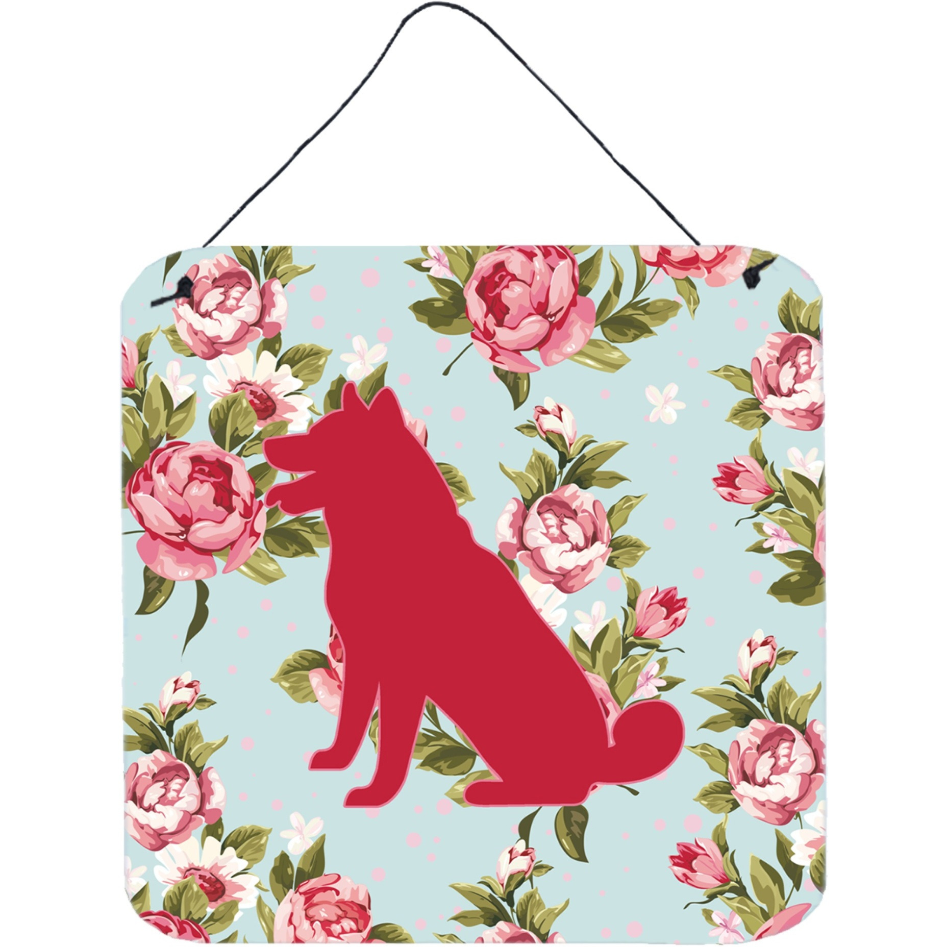 &quotCaroline's Treasures BB1113-RS-BU-DS66 Shiba Inu Shabby Chic Blue Roses Wall or Door Hanging Prints, 6 x 6"", Multicolor"