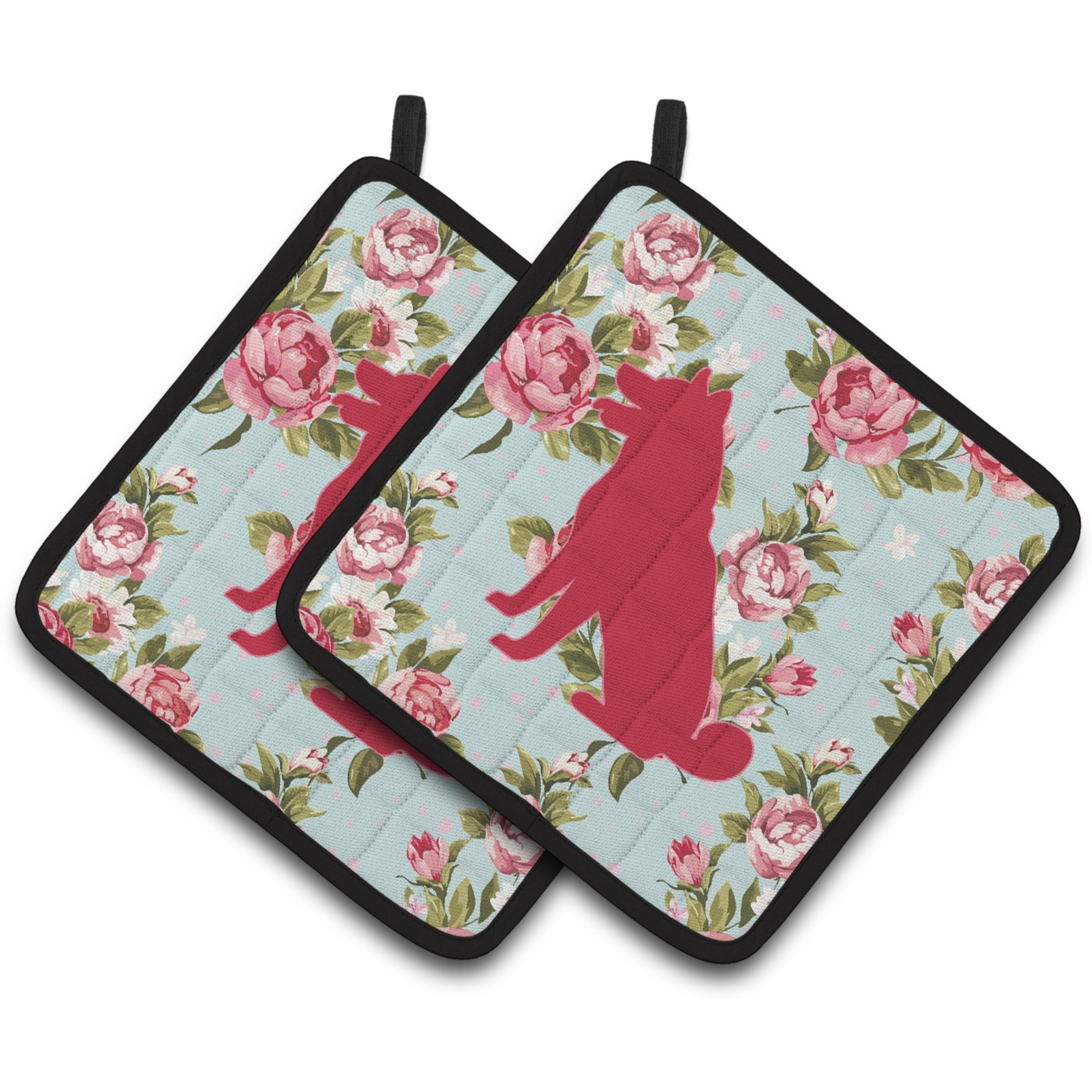 &quotCaroline's Treasures Shiba Inu Shabby Chic Blue Roses Pair of Pot Holders BB1113-RS-BU-PTHD, 7.5HX7.5W, Multicolor"