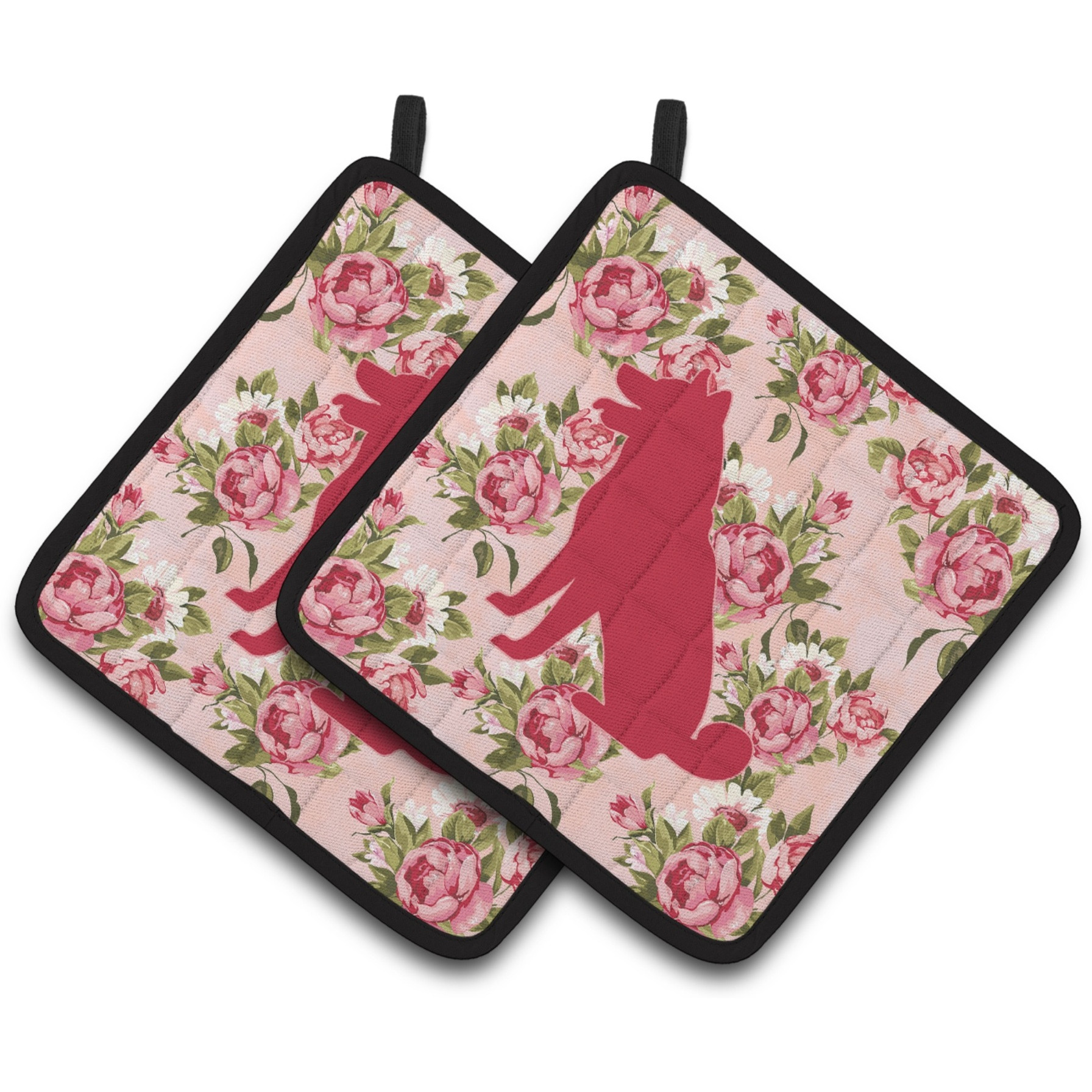 &quotCaroline's Treasures Shiba Inu Shabby Chic Pink Roses Pair of Pot Holders BB1113-RS-PK-PTHD, 7.5HX7.5W, Multicolor"