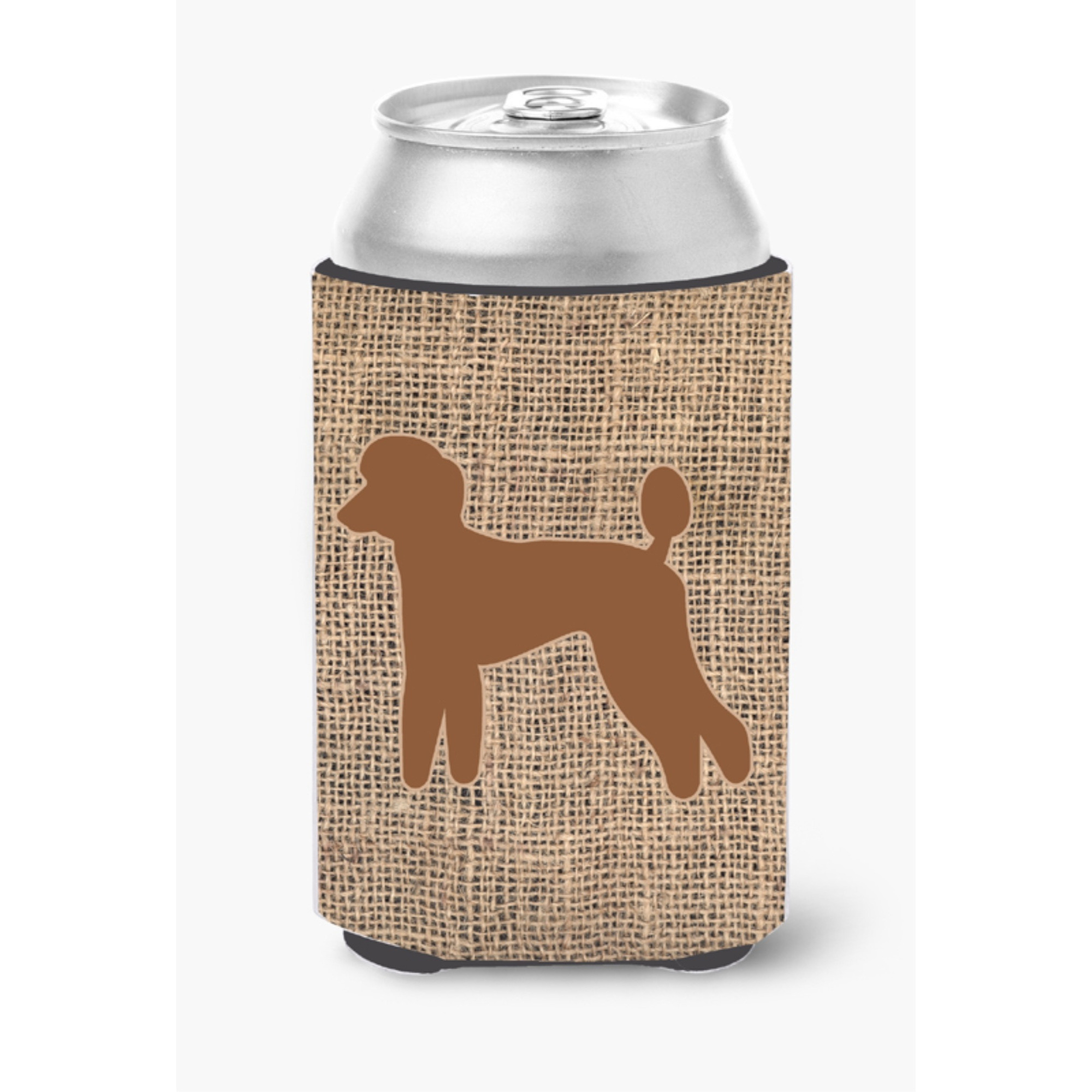 Poodle Burlap and Brown Can or Bottle Beverage Insulator Hugger