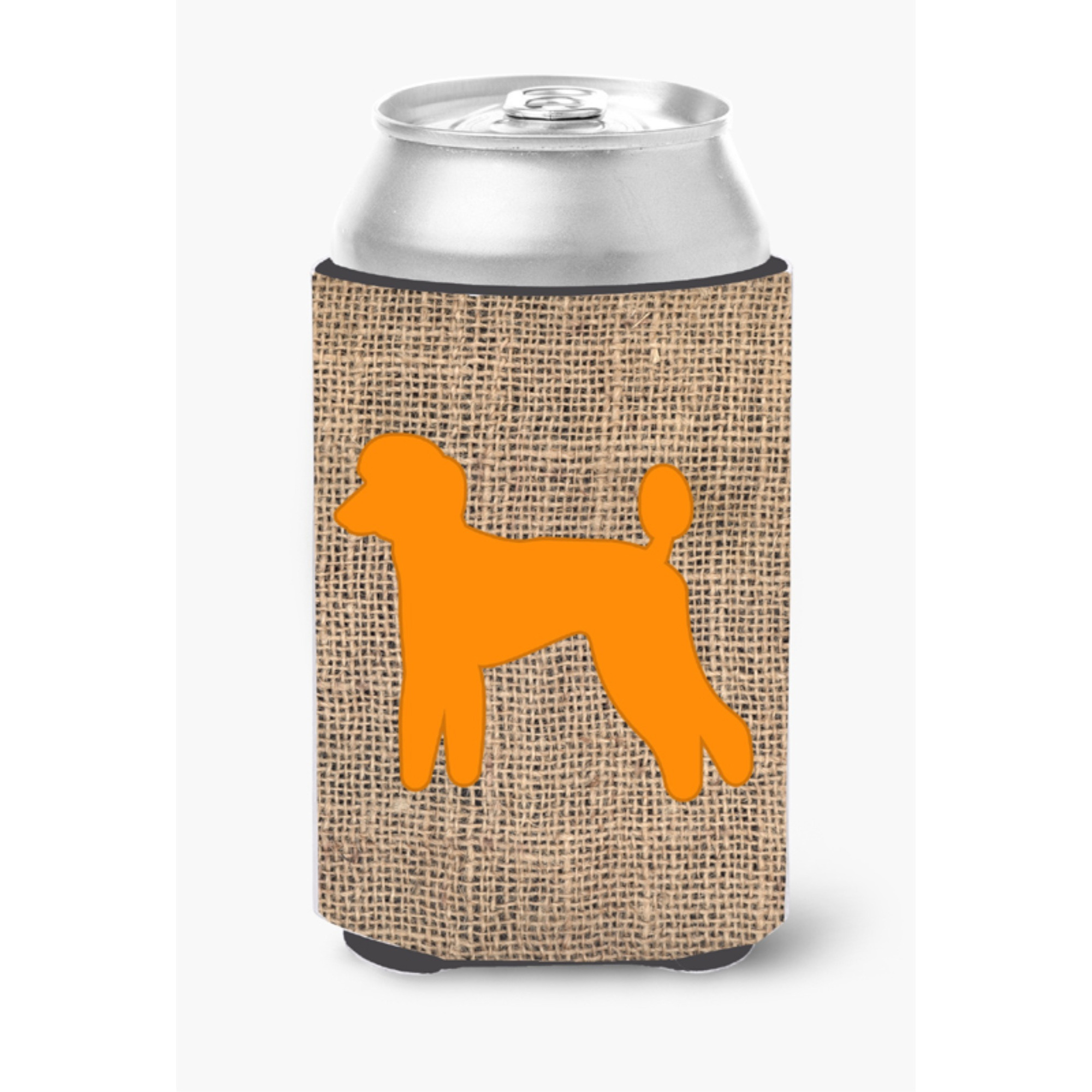 Poodle Burlap and Orange Can or Bottle Beverage Insulator Hugger BB1114