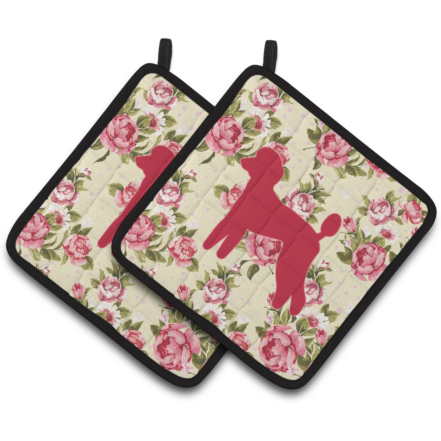 &quotCaroline's Treasures Poodle Shabby Chic Yellow Roses Pair of Pot Holders BB1114-RS-YW-PTHD, 7.5HX7.5W, Multicolor"