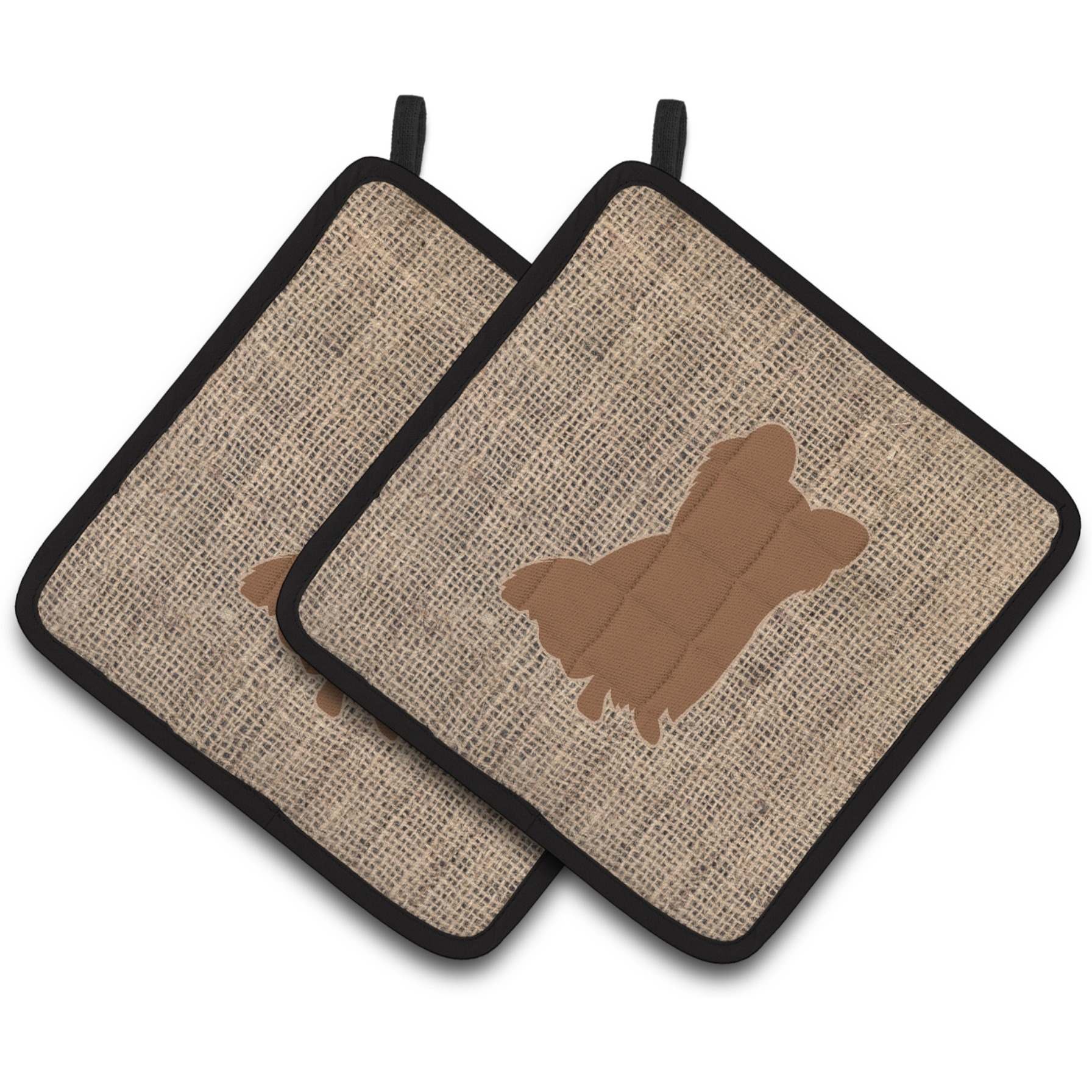 &quotCaroline's Treasures Chihuahua Faux Burlap & Brown Pair of Pot Holders BB1115-BL-BN-PTHD, 7.5HX7.5W, Multicolor"