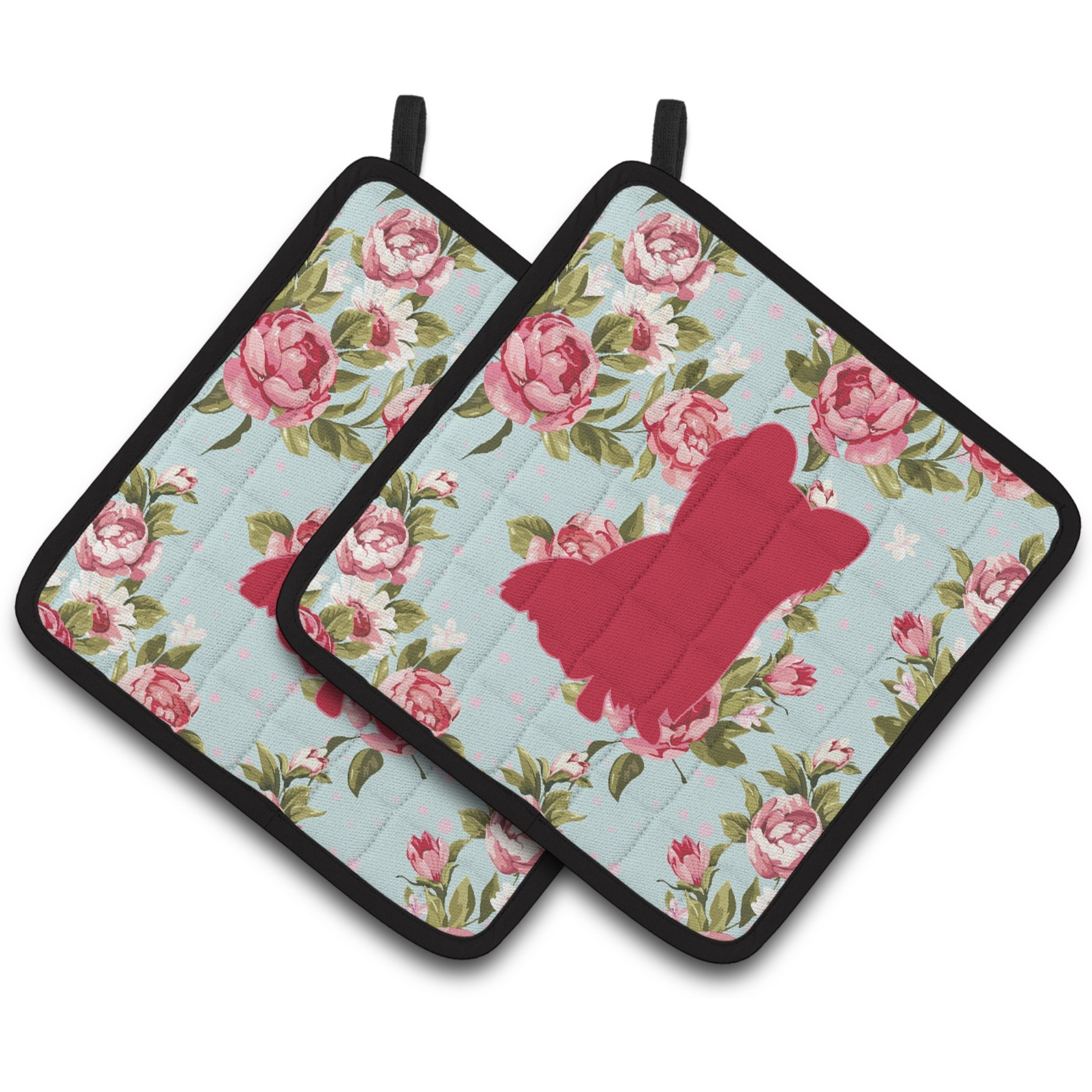 &quotCaroline's Treasures Chihuahua Shabby Chic Blue Roses Pair of Pot Holders BB1115-RS-BU-PTHD, 7.5HX7.5W, Multicolor"