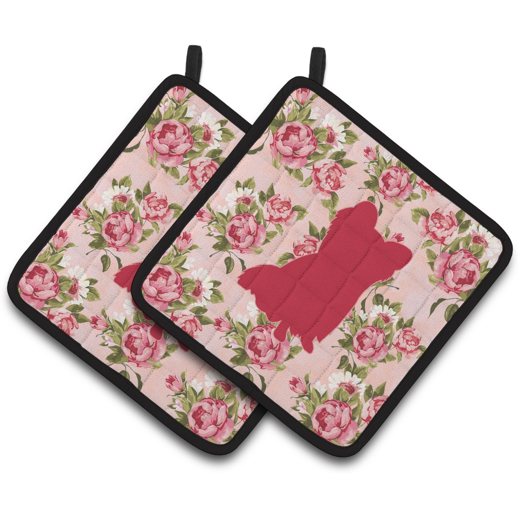 &quotCaroline's Treasures Chihuahua Shabby Chic Pink Roses Pair of Pot Holders BB1115-RS-PK-PTHD, 7.5HX7.5W, Multicolor"
