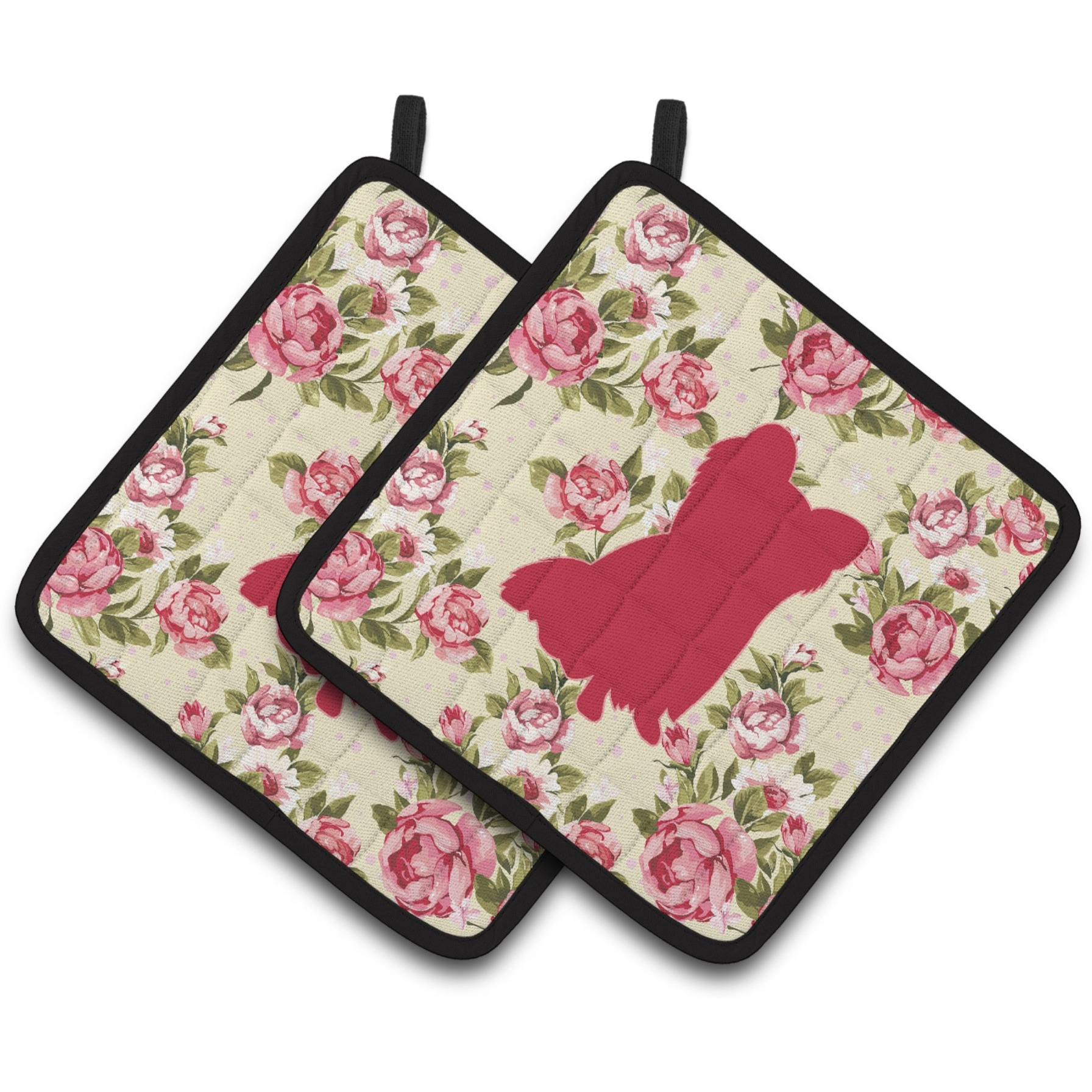 &quotCaroline's Treasures Chihuahua Shabby Chic Yellow Roses Pair of Pot Holders BB1115-RS-YW-PTHD, 7.5HX7.5W, Multicolor"