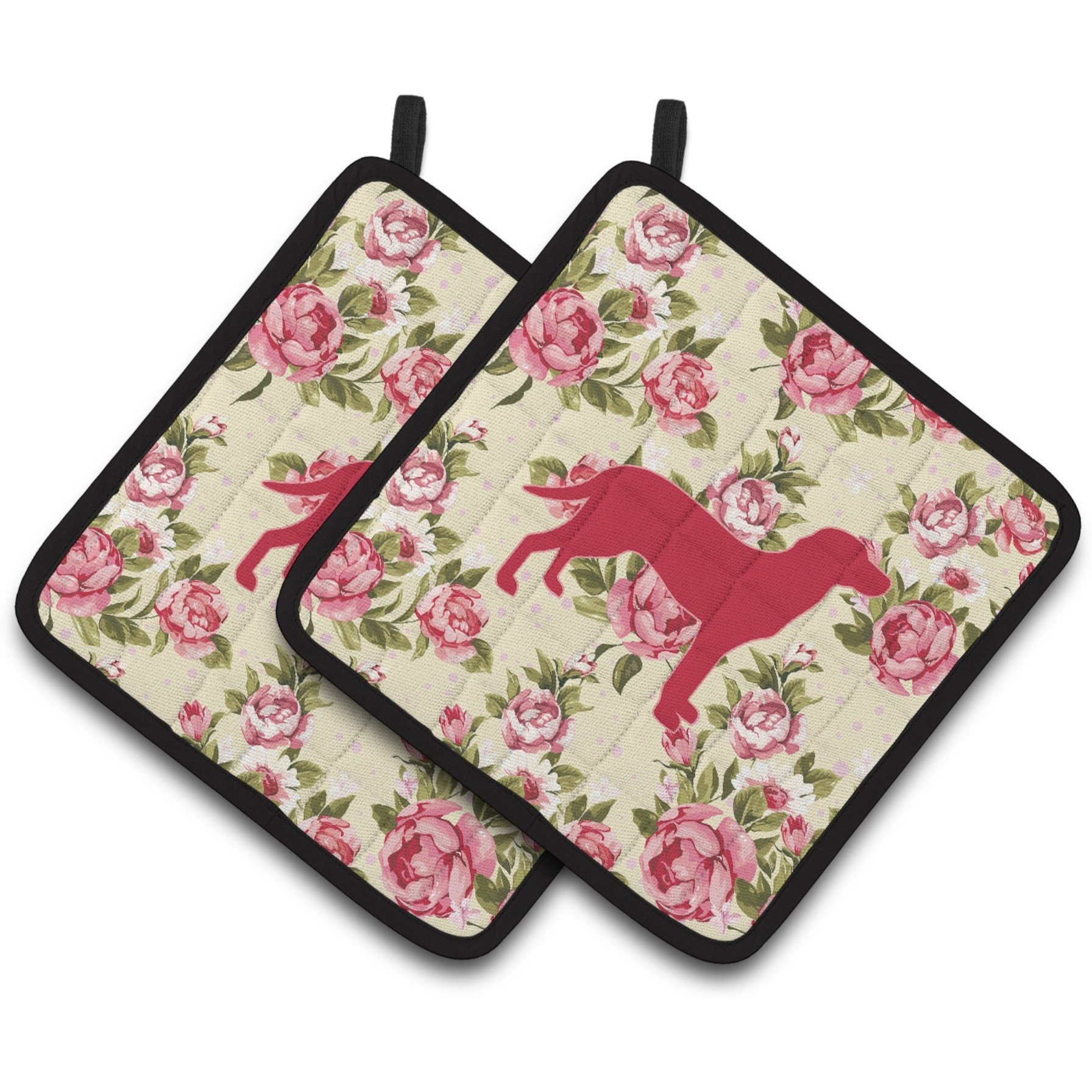 &quotCaroline's Treasures Labrador Shabby Chic Yellow Roses Pair of Pot Holders BB1116-RS-YW-PTHD, 7.5HX7.5W, Multicolor"