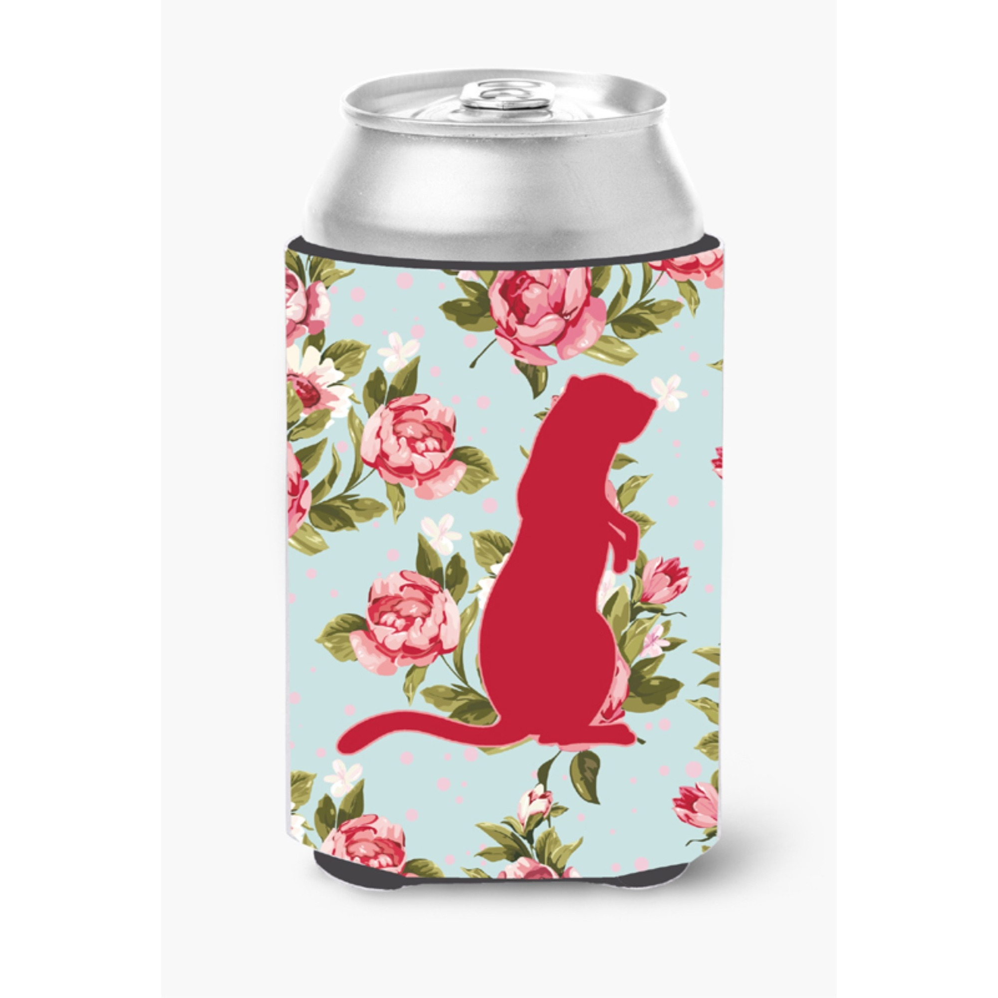 Meerkat Shabby Chic Blue Roses Can or Bottle Beverage Insulator Hugger BB1118