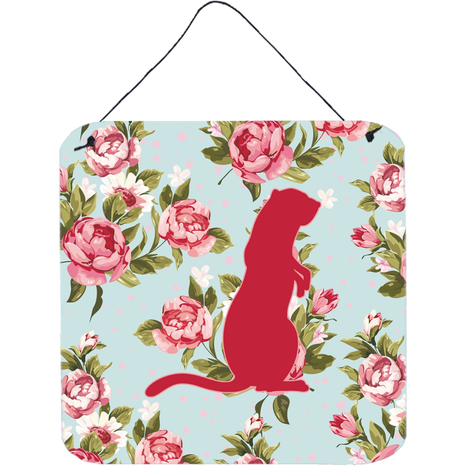&quotCaroline's Treasures Meerkat Shabby Chic Blue Roses Wall or Door Hanging Prints, 6 x 6"", Multicolor"