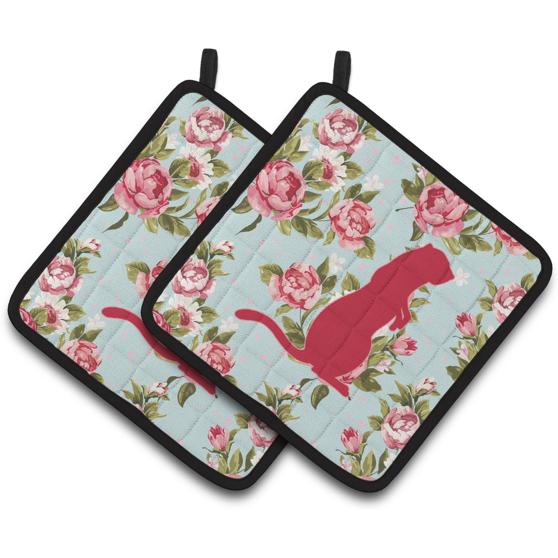 &quotCaroline's Treasures Meerkat Shabby Chic Blue Roses Pair of Pot Holders BB1118-RS-BU-PTHD, 7.5HX7.5W, Multicolor"