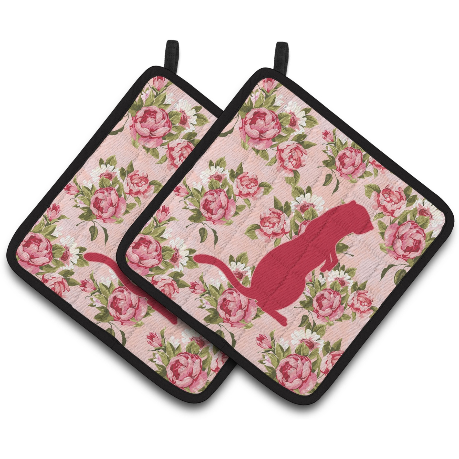 &quotCaroline's Treasures Meerkat Shabby Chic Pink Roses Pair of Pot Holders BB1118-RS-PK-PTHD, 7.5HX7.5W, Multicolor"