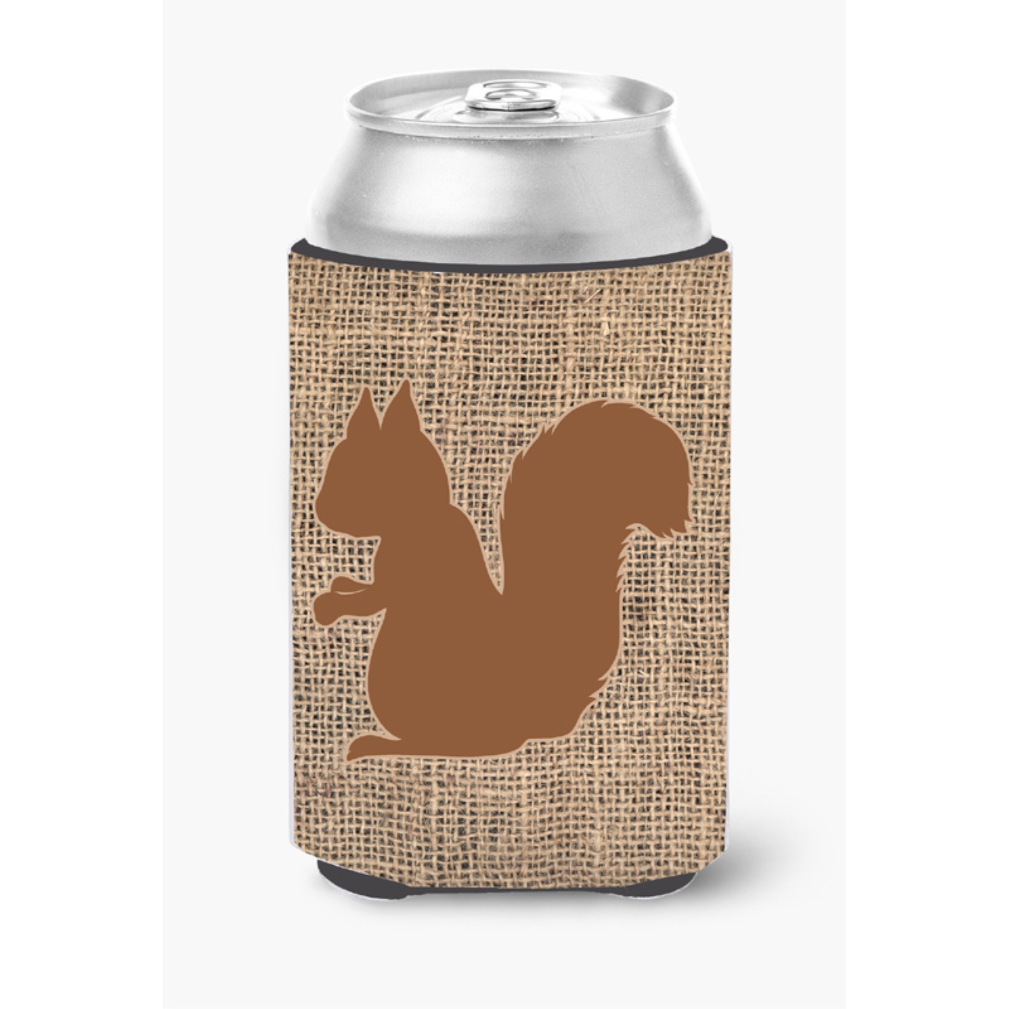 Squirrel Burlap and Brown Can or Bottle Beverage Insulator Hugger
