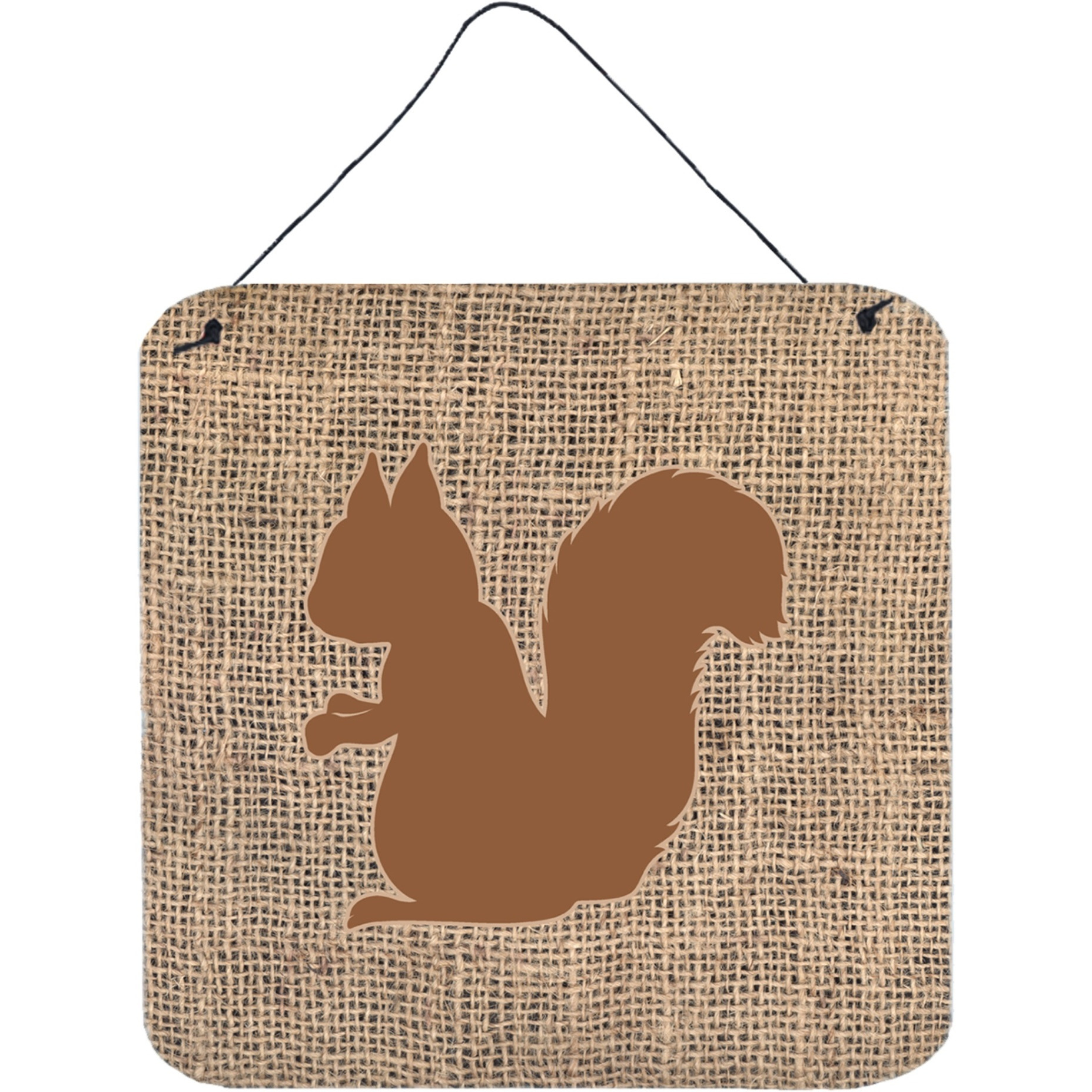 &quotCaroline's Treasures Squirrel Burlap and Brown Aluminum Metal Wall or Door Hanging Prints, 6 x 6"", Multicolor"