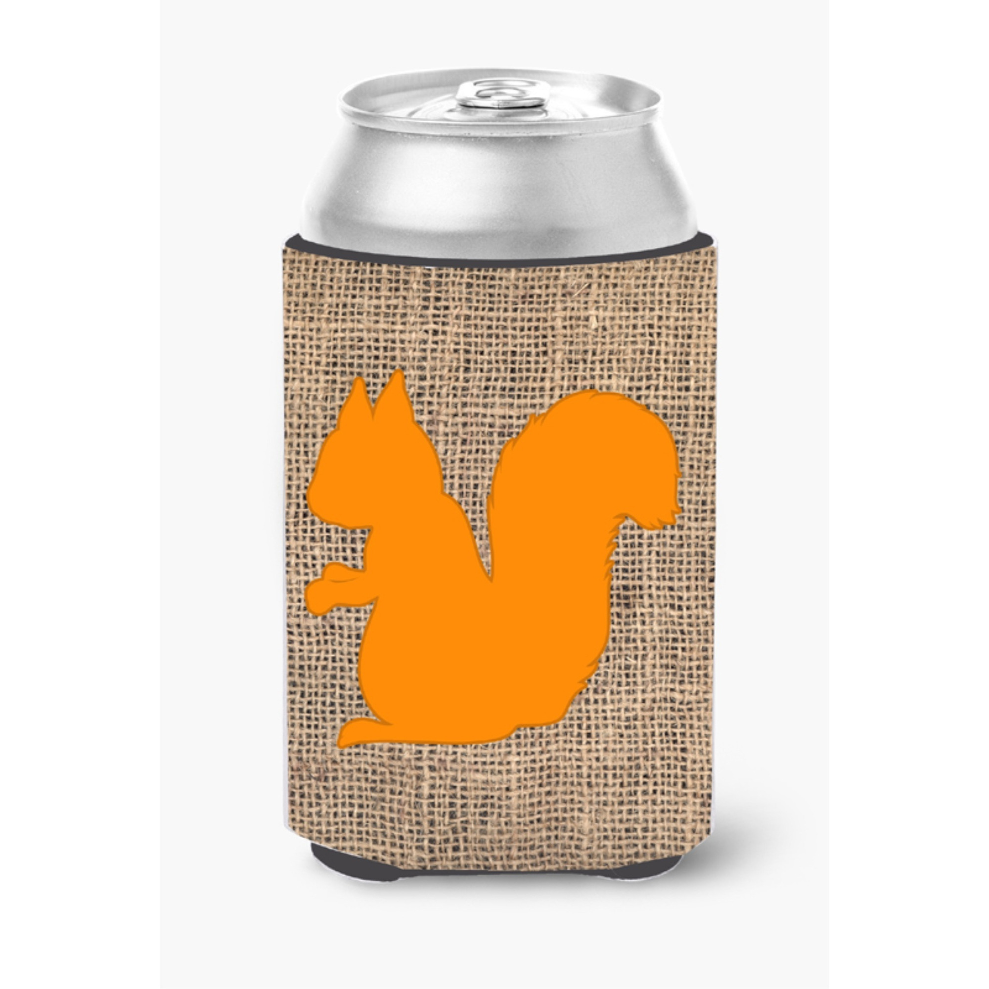 Squirrel Burlap and Orange Can or Bottle Beverage Insulator Hugger