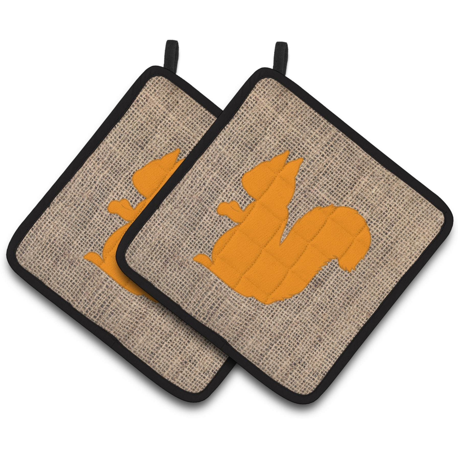 &quotCaroline's Treasures Squirrel Faux Burlap & Orange Pair of Pot Holders BB1119-BL-OR-PTHD, 7.5HX7.5W, Multicolor"
