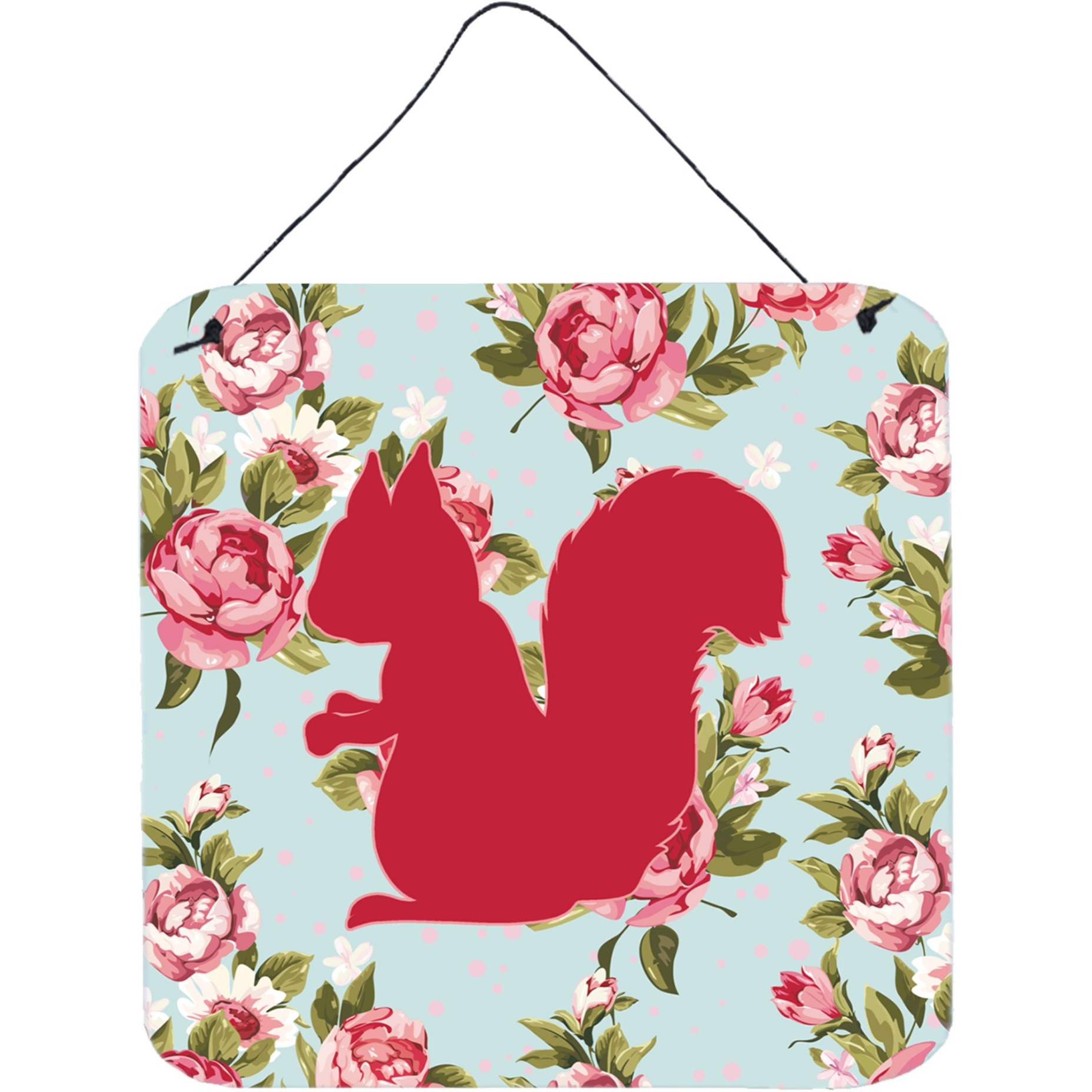 &quotCaroline's Treasures Squirrel Shabby Chic Blue Roses Wall or Door Hanging Prints, 6 x 6"", Multicolor"