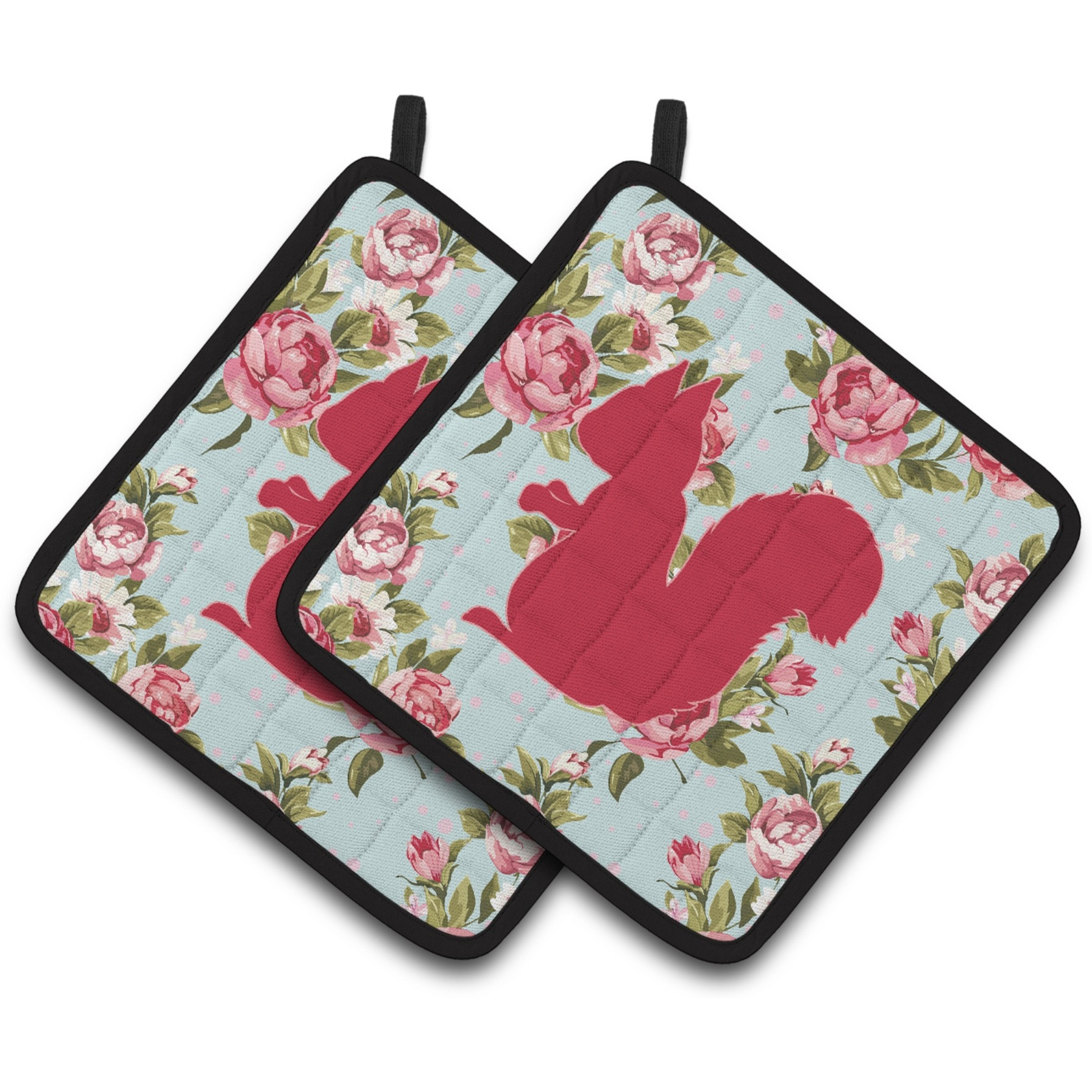 &quotCaroline's Treasures Squirrel Shabby Chic Blue Roses Pair of Pot Holders BB1119-RS-BU-PTHD, 7.5HX7.5W, Multicolor"