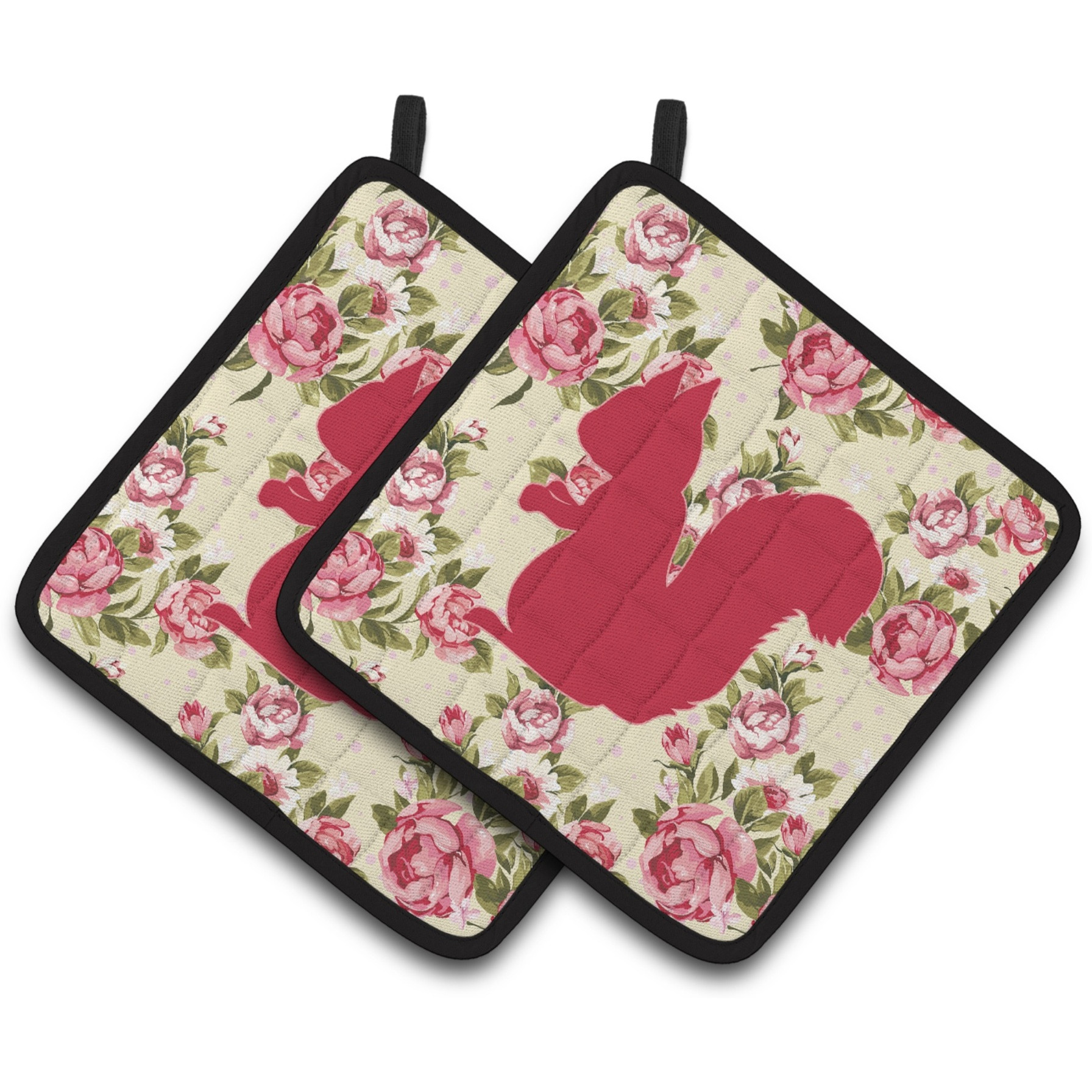 &quotCaroline's Treasures Squirrel Shabby Chic Yellow Roses Pair of Pot Holders BB1119-RS-YW-PTHD, 7.5HX7.5W, Multicolor"