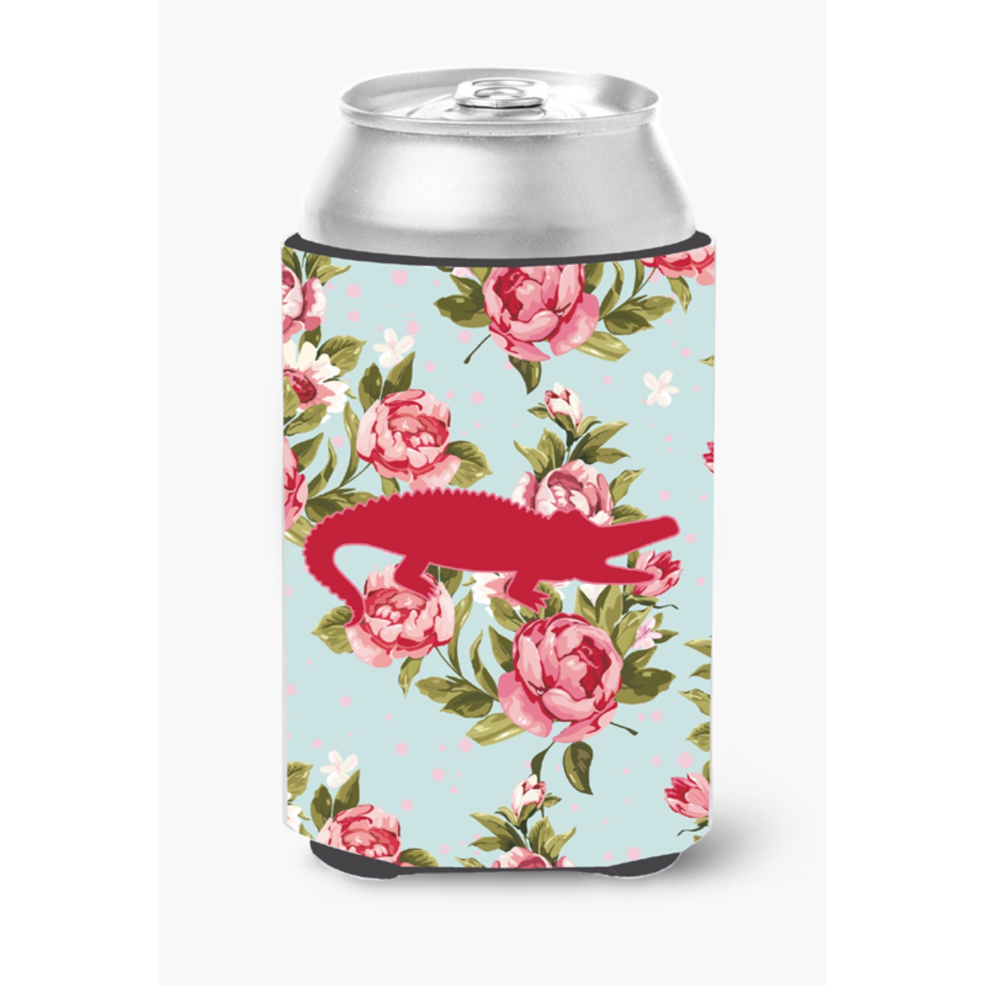 Alligator Shabby Chic Blue Roses Can or Bottle Beverage Insulator Hugger BB1120