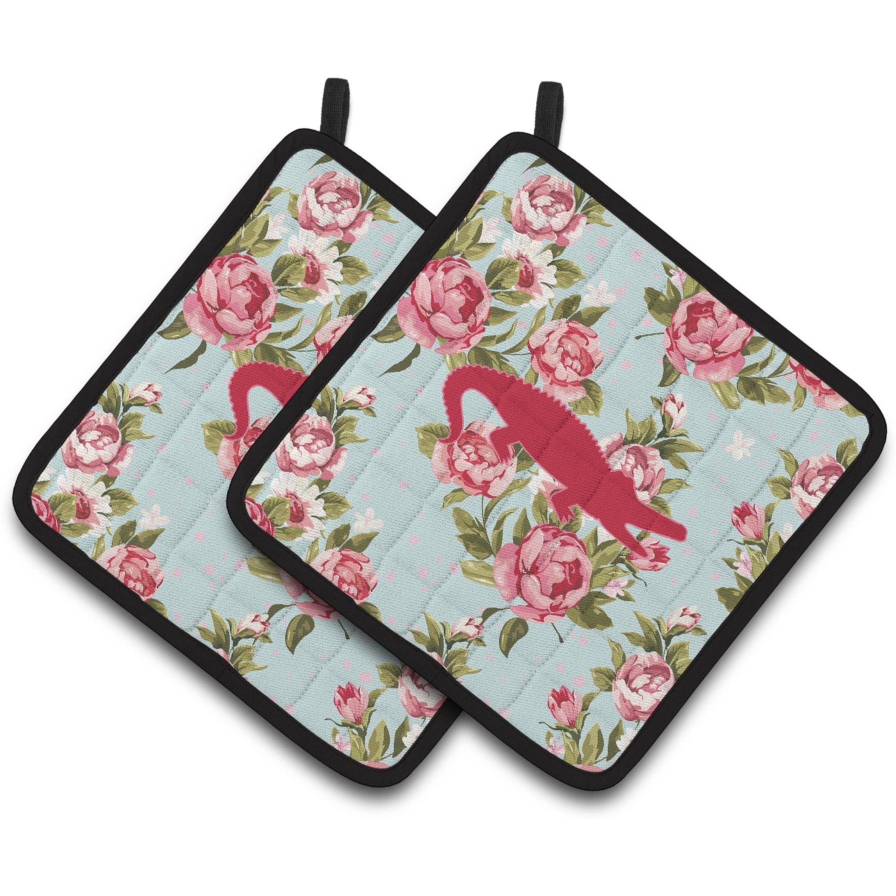 &quotCaroline's Treasures Alligator Shabby Chic Blue Roses Pair of Pot Holders BB1120-RS-BU-PTHD, 7.5HX7.5W, Multicolor"