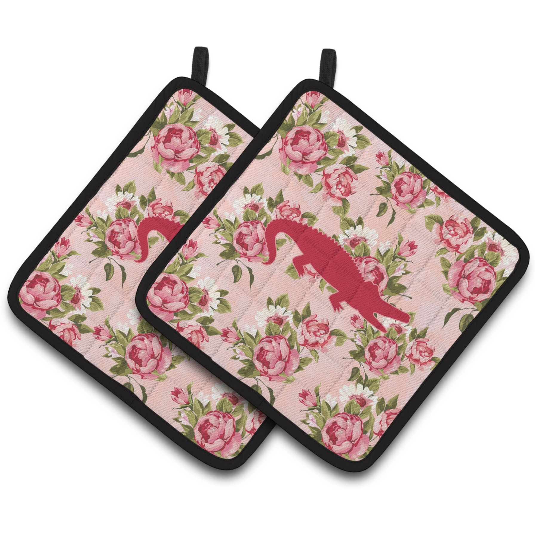 &quotCaroline's Treasures Alligator Shabby Chic Pink Roses Pair of Pot Holders BB1120-RS-PK-PTHD, 7.5HX7.5W, Multicolor"
