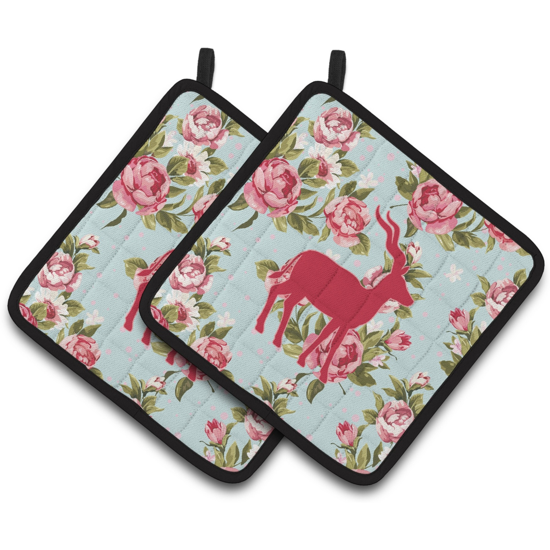 &quotCaroline's Treasures Deer Shabby Chic Blue Roses Pair of Pot Holders BB1121-RS-BU-PTHD, 7.5HX7.5W, Multicolor"