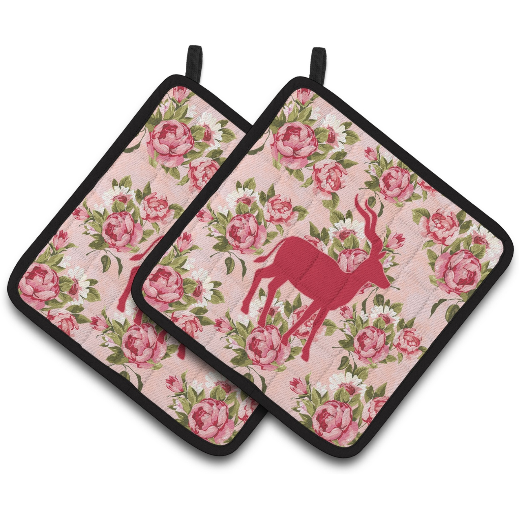 &quotCaroline's Treasures Deer Shabby Chic Pink Roses Pair of Pot Holders BB1121-RS-PK-PTHD, 7.5HX7.5W, Multicolor"