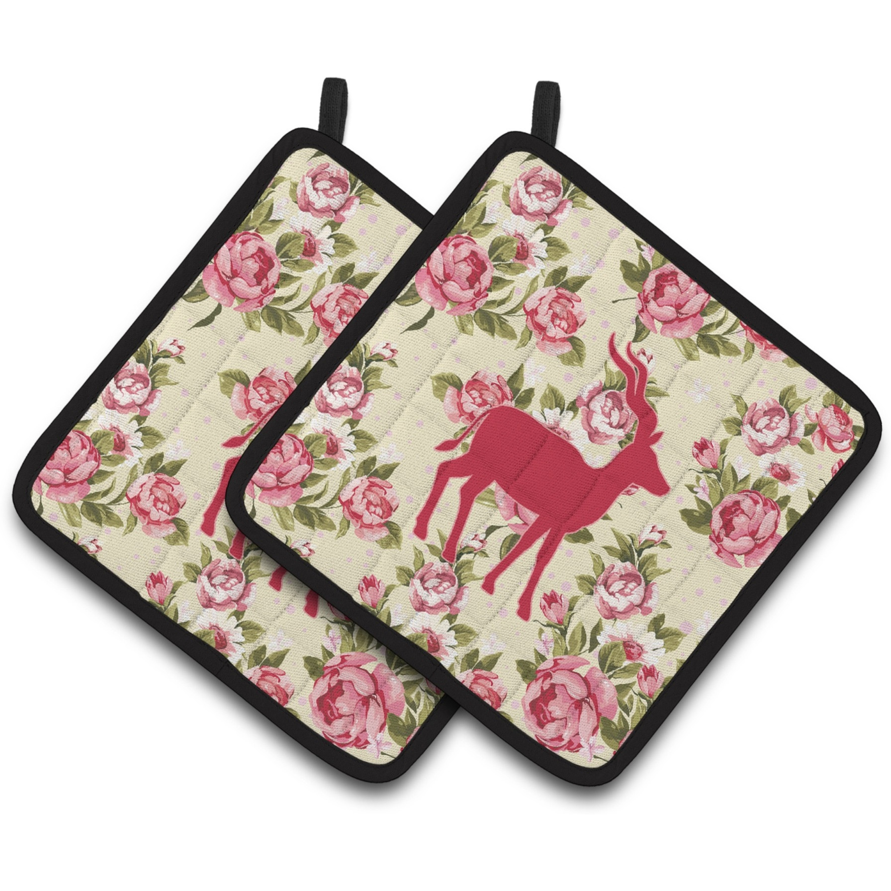 &quotCaroline's Treasures Deer Shabby Chic Yellow Roses Pair of Pot Holders BB1121-RS-YW-PTHD, 7.5HX7.5W, Multicolor"