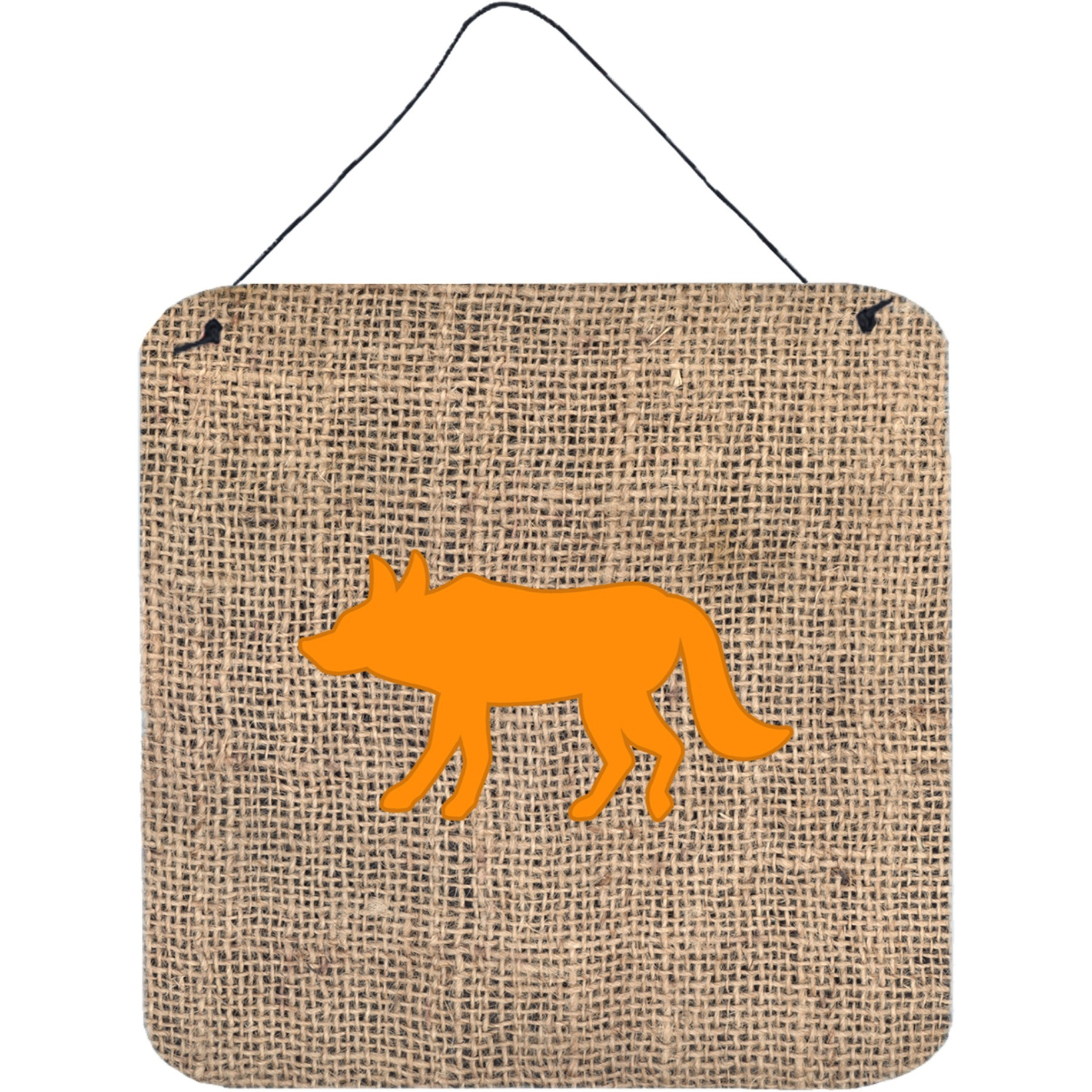 &quotCaroline's Treasures Wolf Burlap and Orange Aluminum Metal Wall or Door Hanging Prints, 6 x 6"", Multicolor"