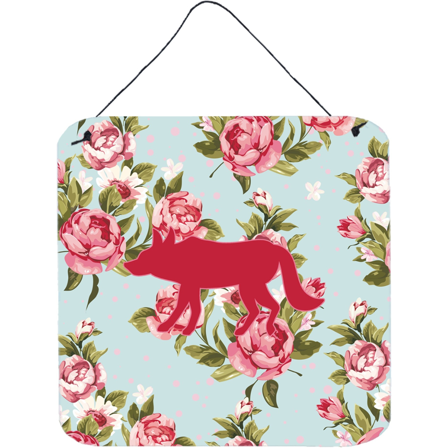 &quotCaroline's Treasures Wolf Shabby Chic Blue Roses Aluminum Metal Wall or Door Hanging Prints, 6 x 6"", Multicolor"