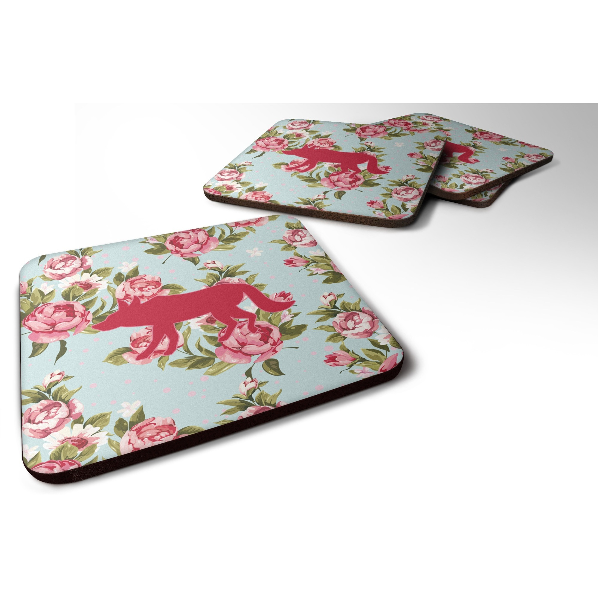 &quotCaroline's Treasures BB1123-RS-BU-FC Wolf Shabby Chic Blue Roses Foam Coasters (Set of 4), 3.5"" H x 3.5"" W, Multicolor"