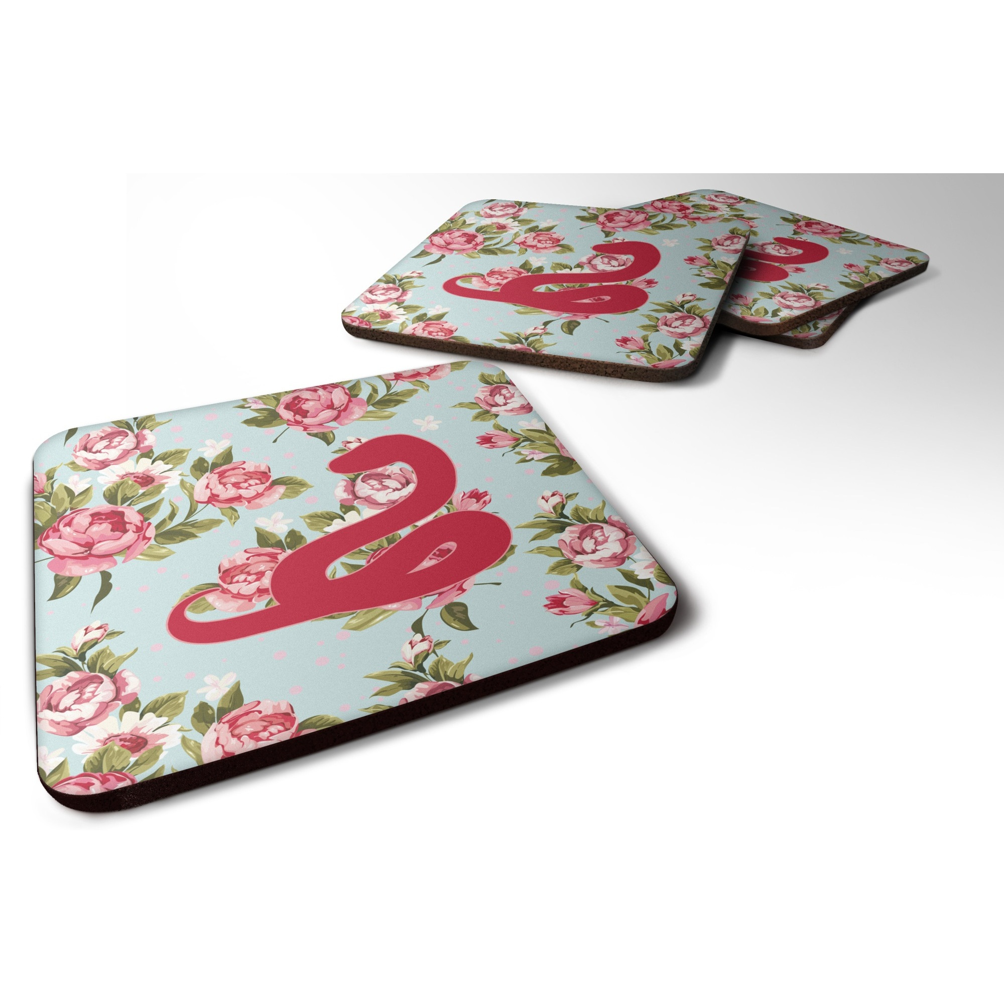&quotCaroline's Treasures BB1124-RS-BU-FC Snake Shabby Chic Blue Roses Foam Coasters (Set of 4), 3.5"" H x 3.5"" W, Multicolor"
