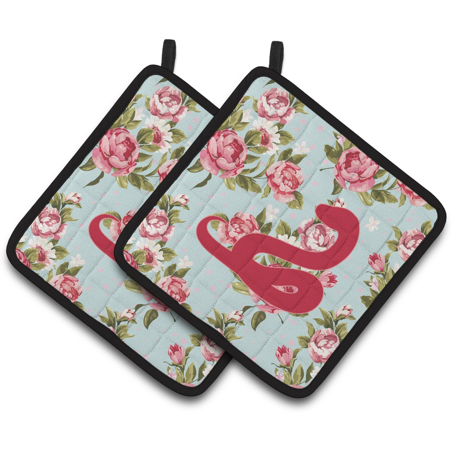&quotCaroline's Treasures Snake Shabby Chic Blue Roses Pair of Pot Holders BB1124-RS-BU-PTHD, 7.5HX7.5W, Multicolor"