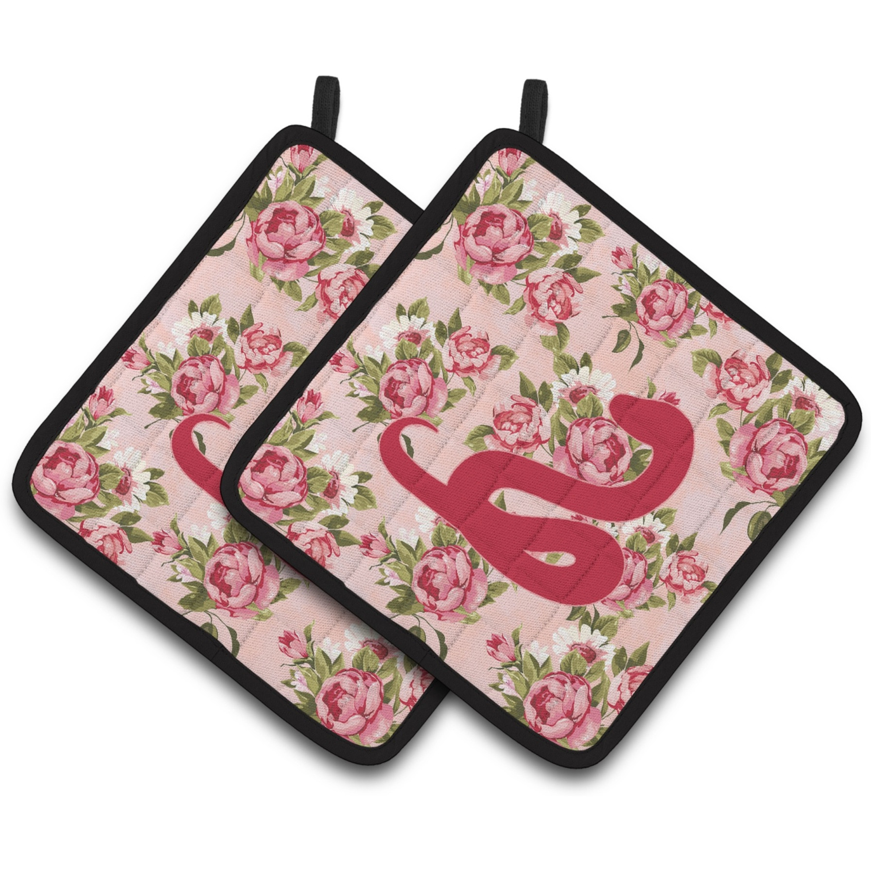 &quotCaroline's Treasures Snake Shabby Chic Pink Roses Pair of Pot Holders BB1124-RS-PK-PTHD, 7.5HX7.5W, Multicolor"