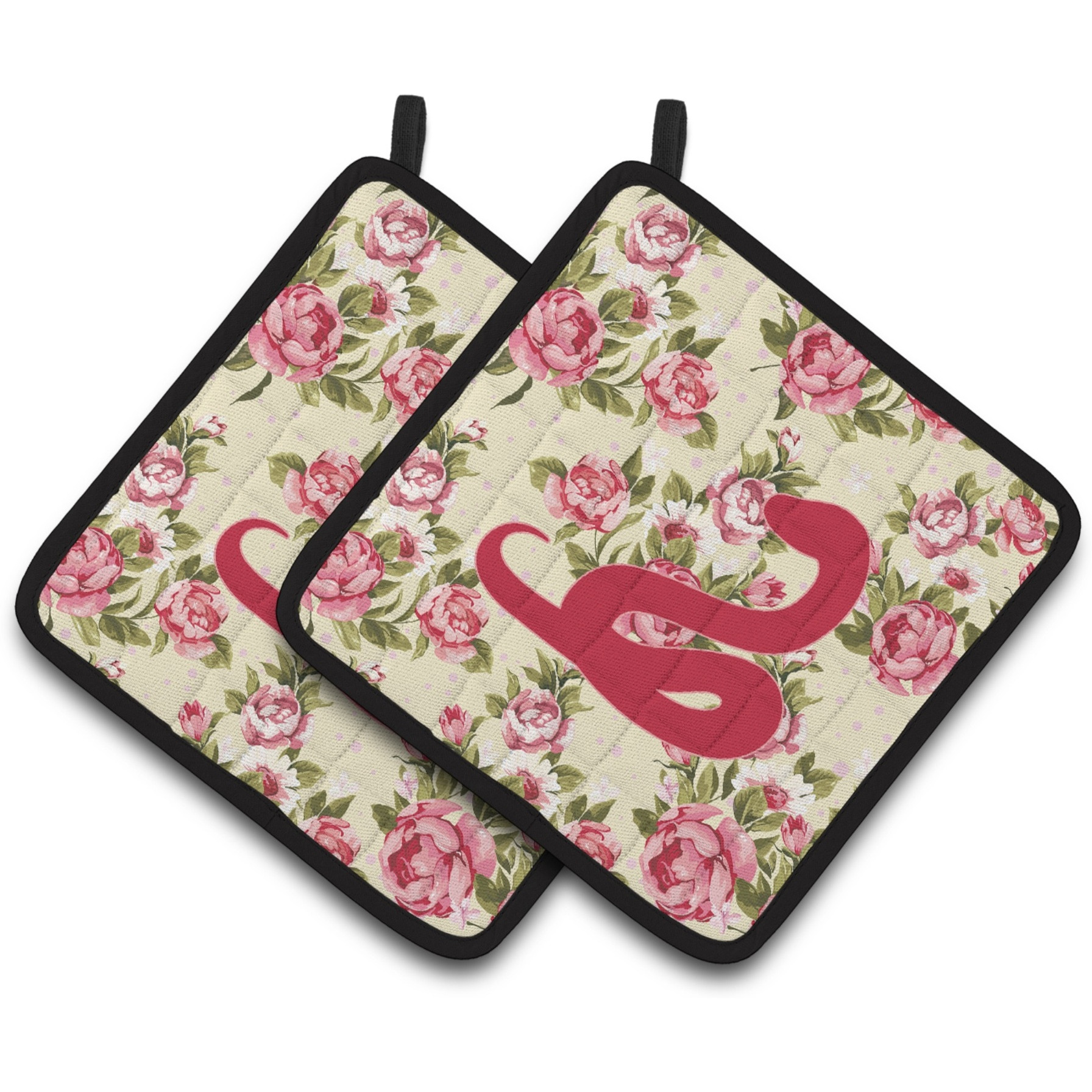 &quotCaroline's Treasures Snake Shabby Chic Yellow Roses Pair of Pot Holders BB1124-RS-YW-PTHD, 7.5HX7.5W, Multicolor"