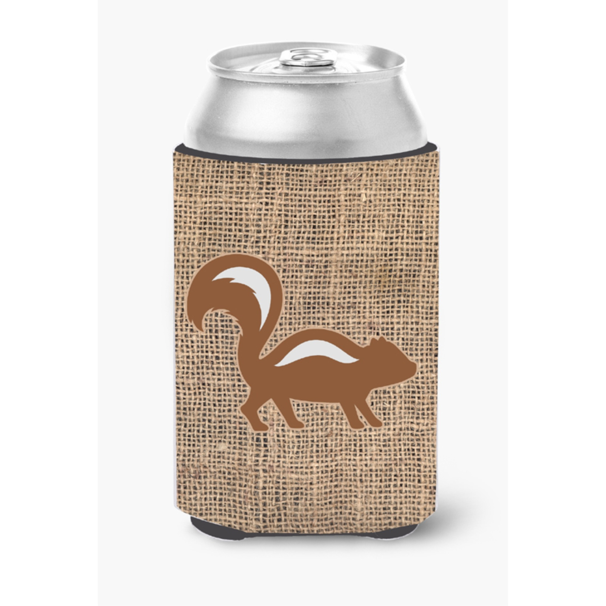 Skunk Burlap and Brown Can or Bottle Beverage Insulator Hugger