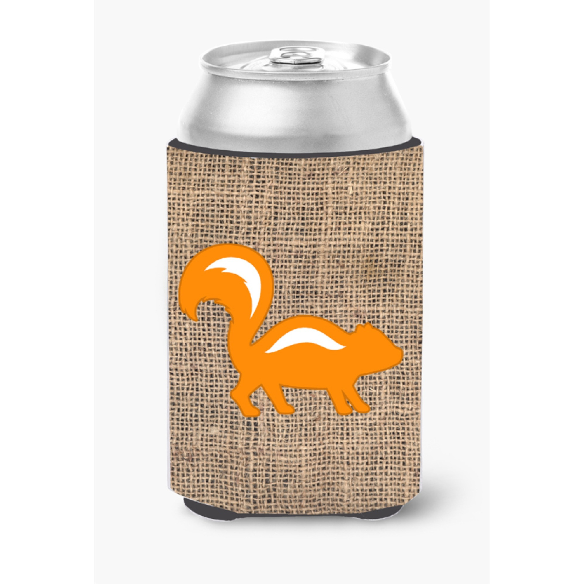 Skunk Burlap and Orange Can or Bottle Beverage Insulator Hugger