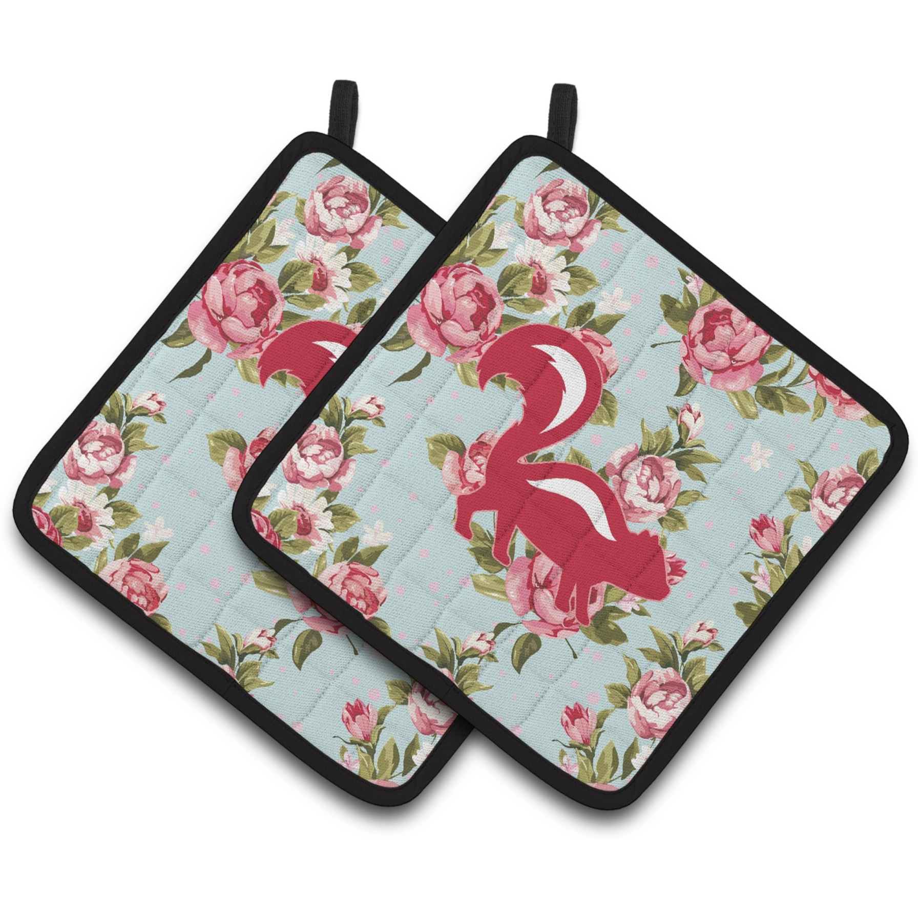 &quotCaroline's Treasures Skunk Shabby Chic Blue Roses Pair of Pot Holders BB1125-RS-BU-PTHD, 7.5HX7.5W, Multicolor"