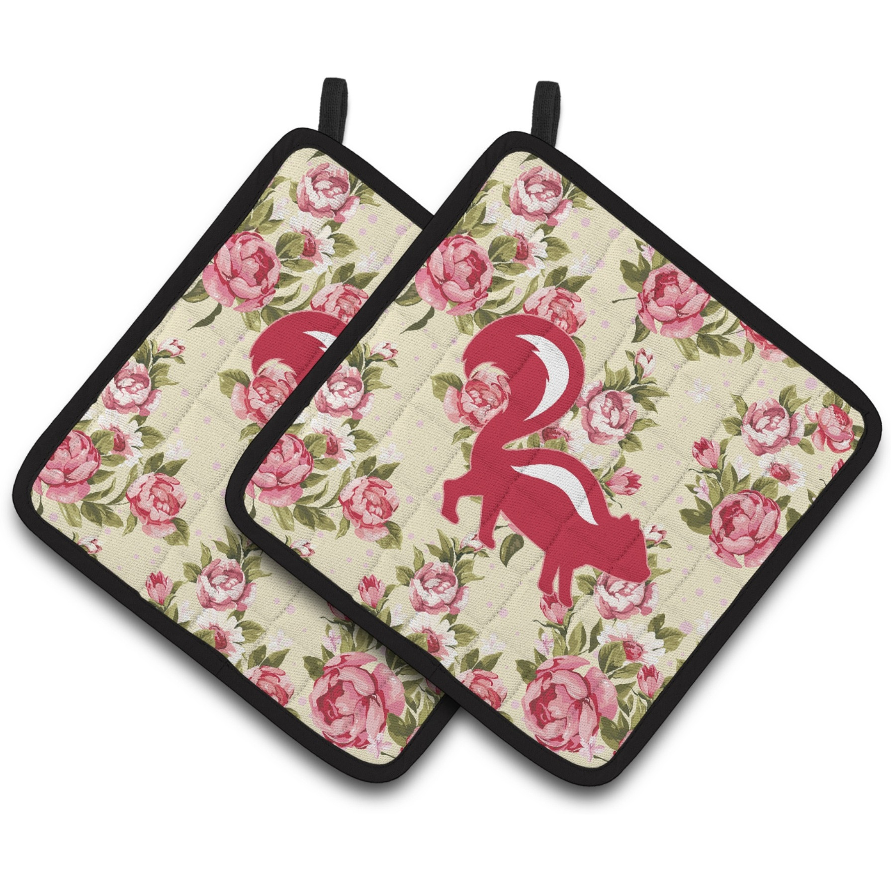 &quotCaroline's Treasures Skunk Shabby Chic Yellow Roses Pair of Pot Holders BB1125-RS-YW-PTHD, 7.5HX7.5W, Multicolor"