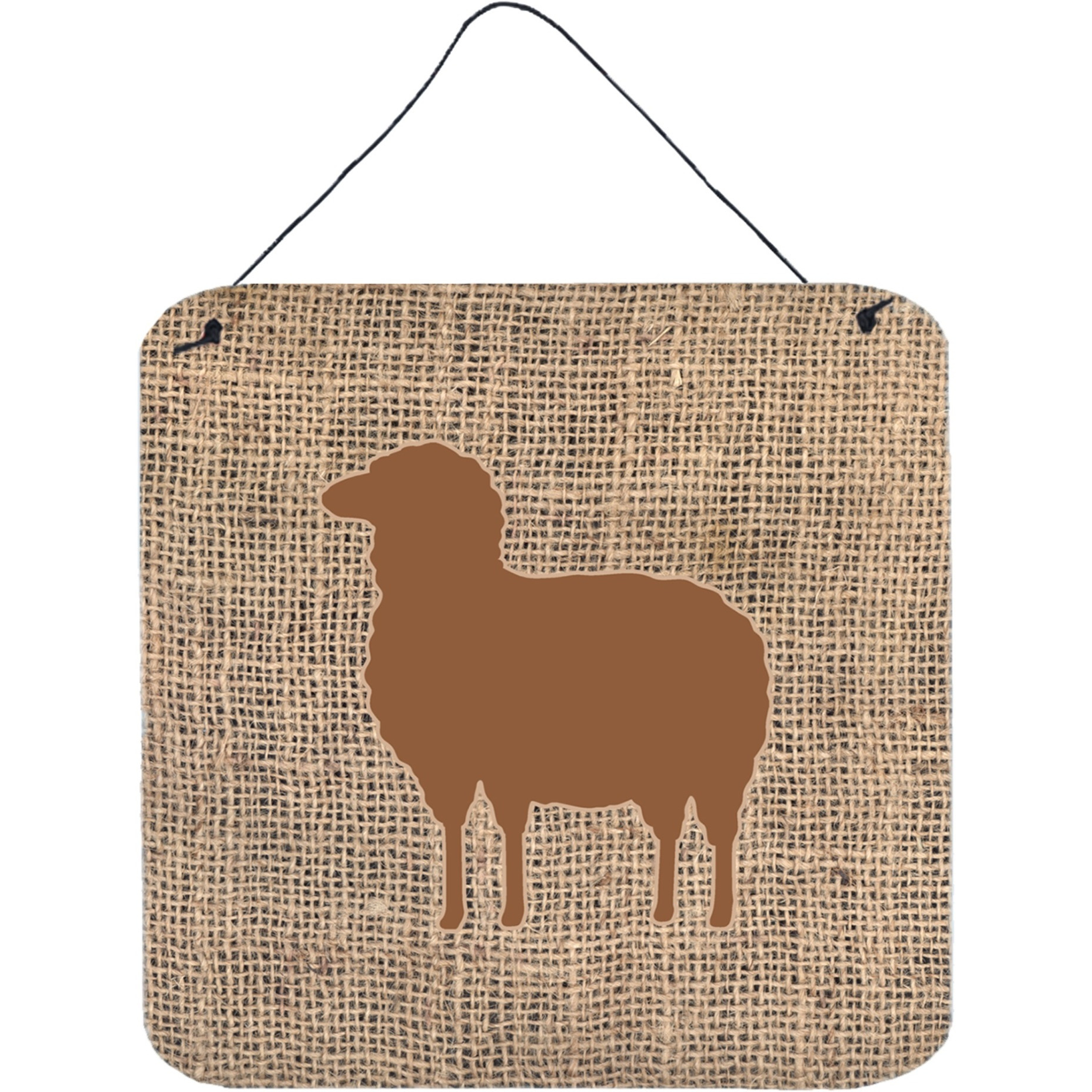 &quotCaroline's Treasures BB1126-BL-BN-DS66 Sheep Burlap and Brown Aluminum Metal Wall or Door Hanging Prints, 6 x 6"", Multicolor"