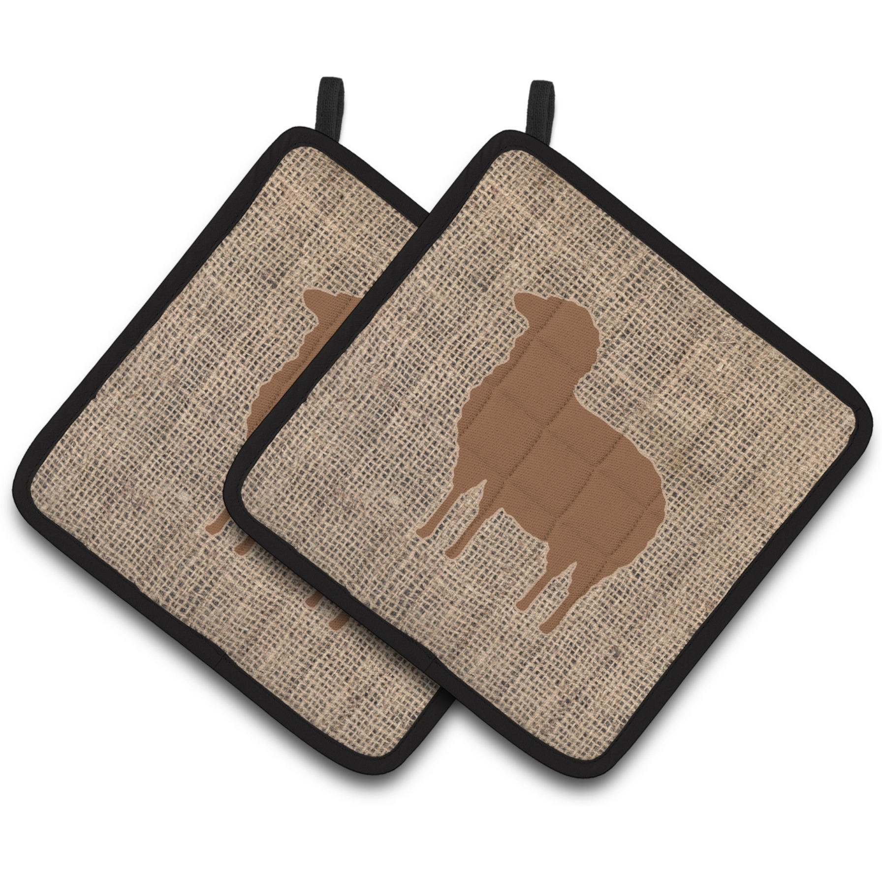 &quotCaroline's Treasures Sheep Faux Burlap & Brown Pair of Pot Holders BB1126-BL-BN-PTHD, 7.5HX7.5W, Multicolor"