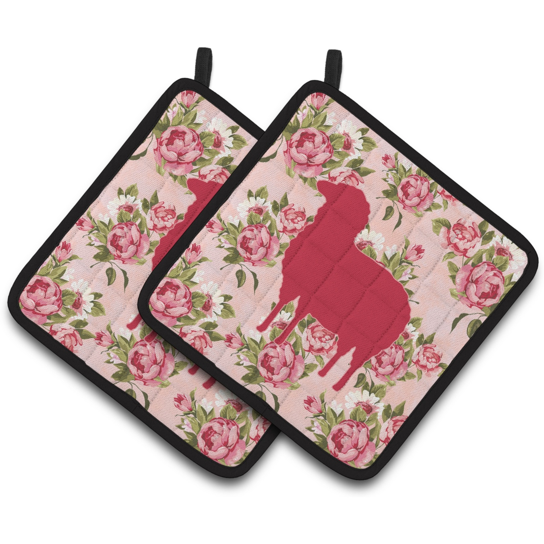 &quotCaroline's Treasures Sheep Shabby Chic Pink Roses Pair of Pot Holders BB1126-RS-PK-PTHD, 7.5HX7.5W, Multicolor"